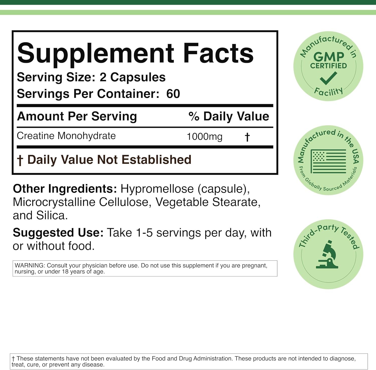 Creatine Pills 1,000Mg per Serving (120 Creatine Capsules) Free Shipping! NEW!.