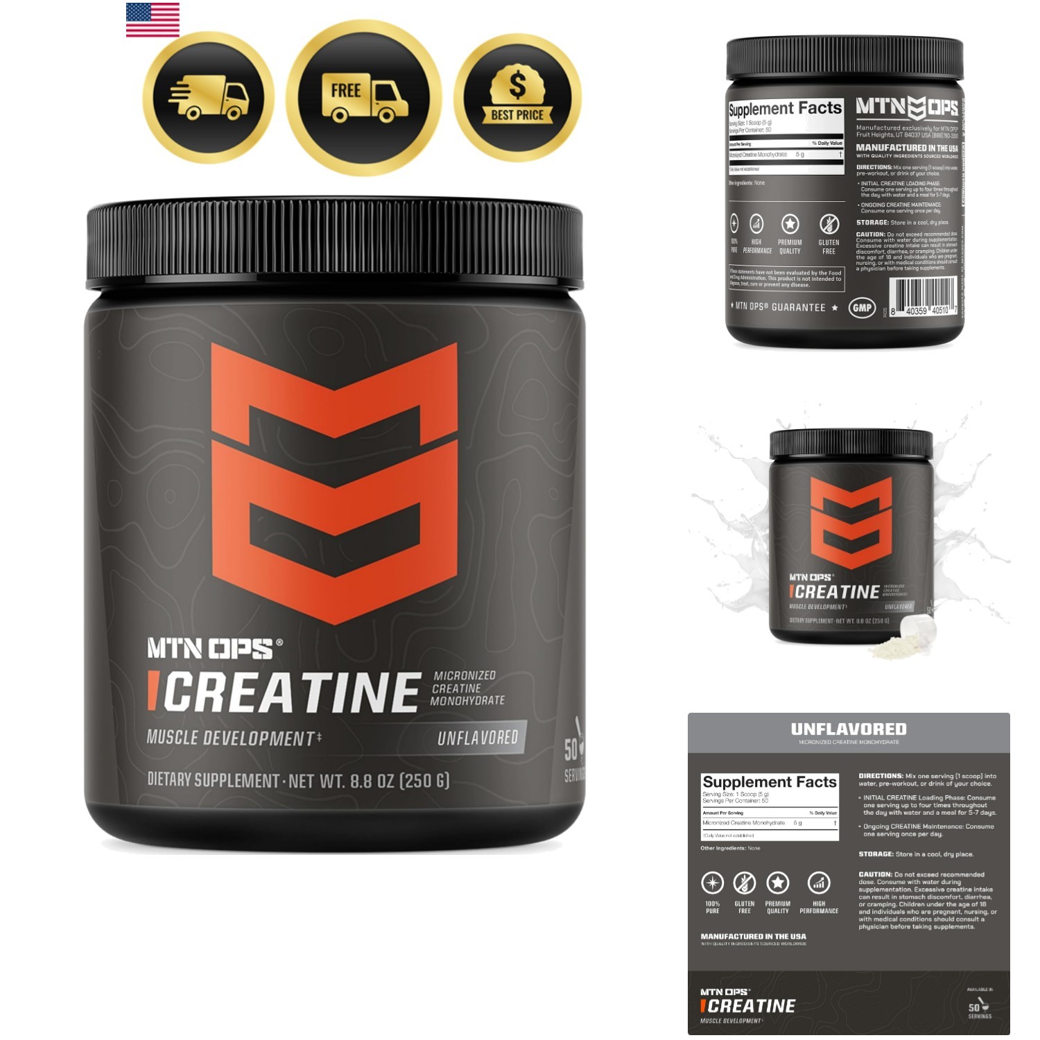 Creatine Monohydrate Powder for Strength, Unflavored | 5g Micronized Creatine…