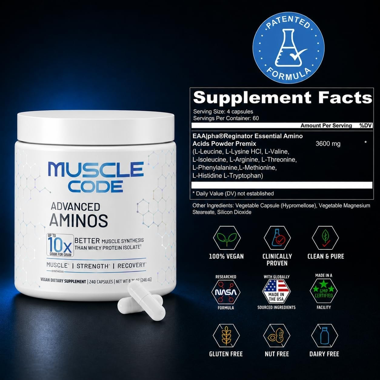 NAUTILUS Muscle Code Essential Amino Acid Capsules – Muscle Synthesis & Repair &