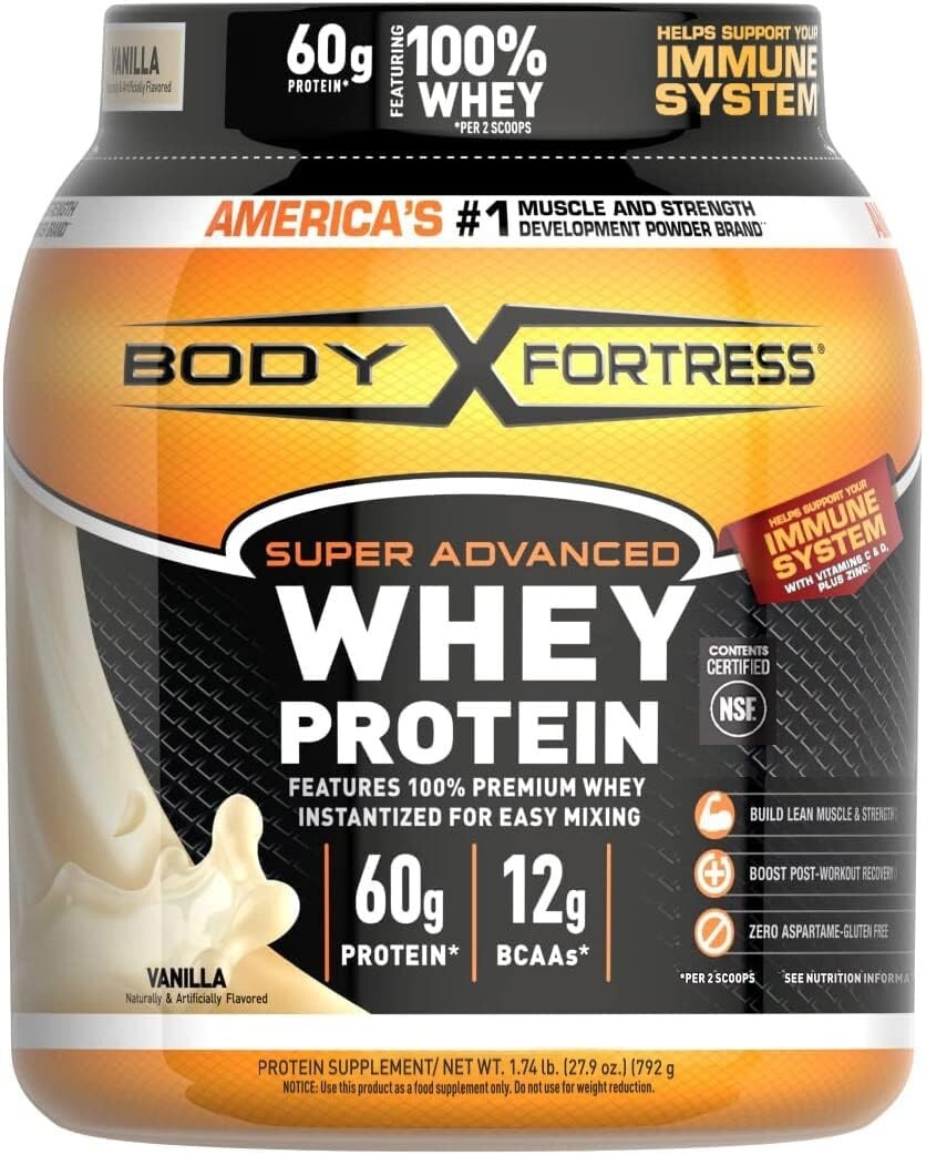 Body Fortress Super Advanced Whey Protein Powder, Vanilla, Immune Support 