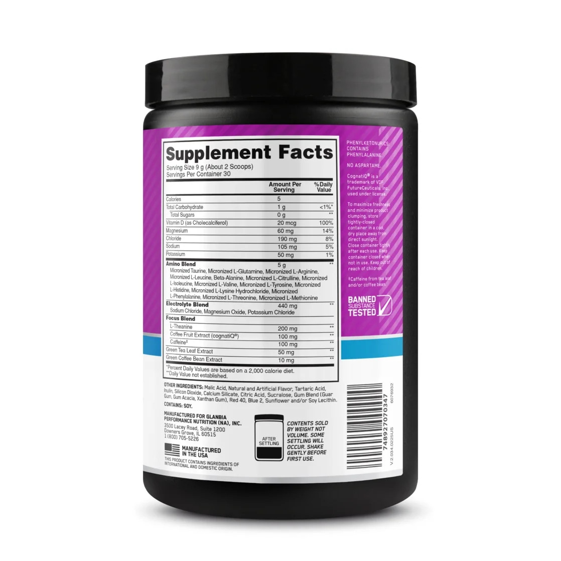 Amino Energy Hydration + Focus Pre Workout Powder Grape 9.5 Oz