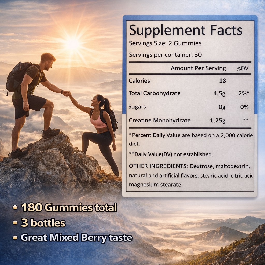 Creatine Monohydrate Gummies 3 Pack Lot 180 Count 2500mg Muscle Growth Strength