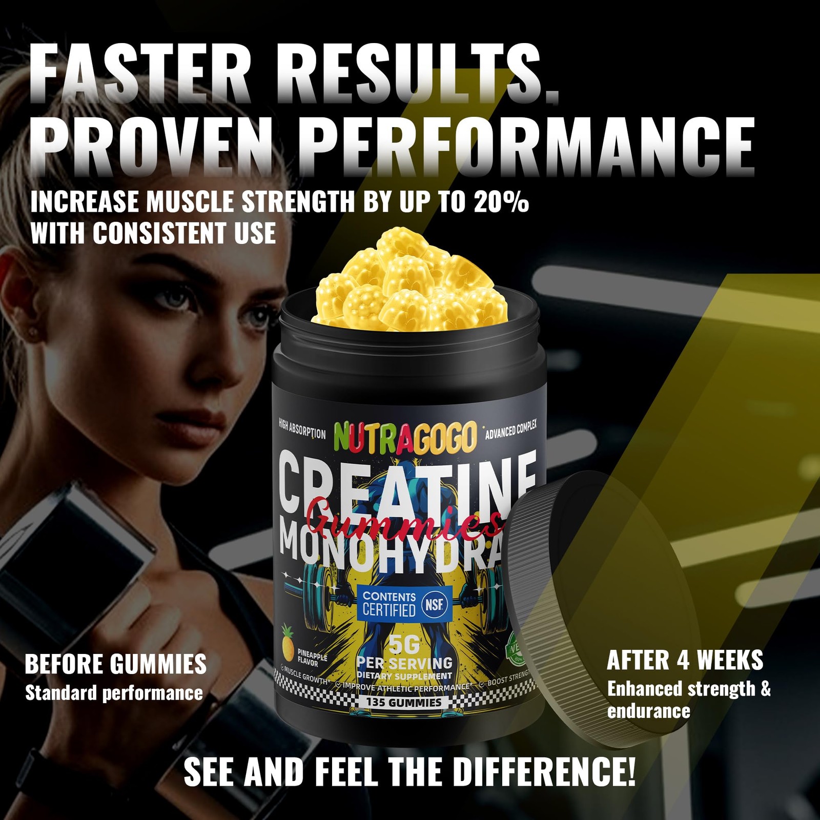 NUTRAGOGO NSF Certified Creatine Gummy Creatine Monohydrate Gummies for Men …