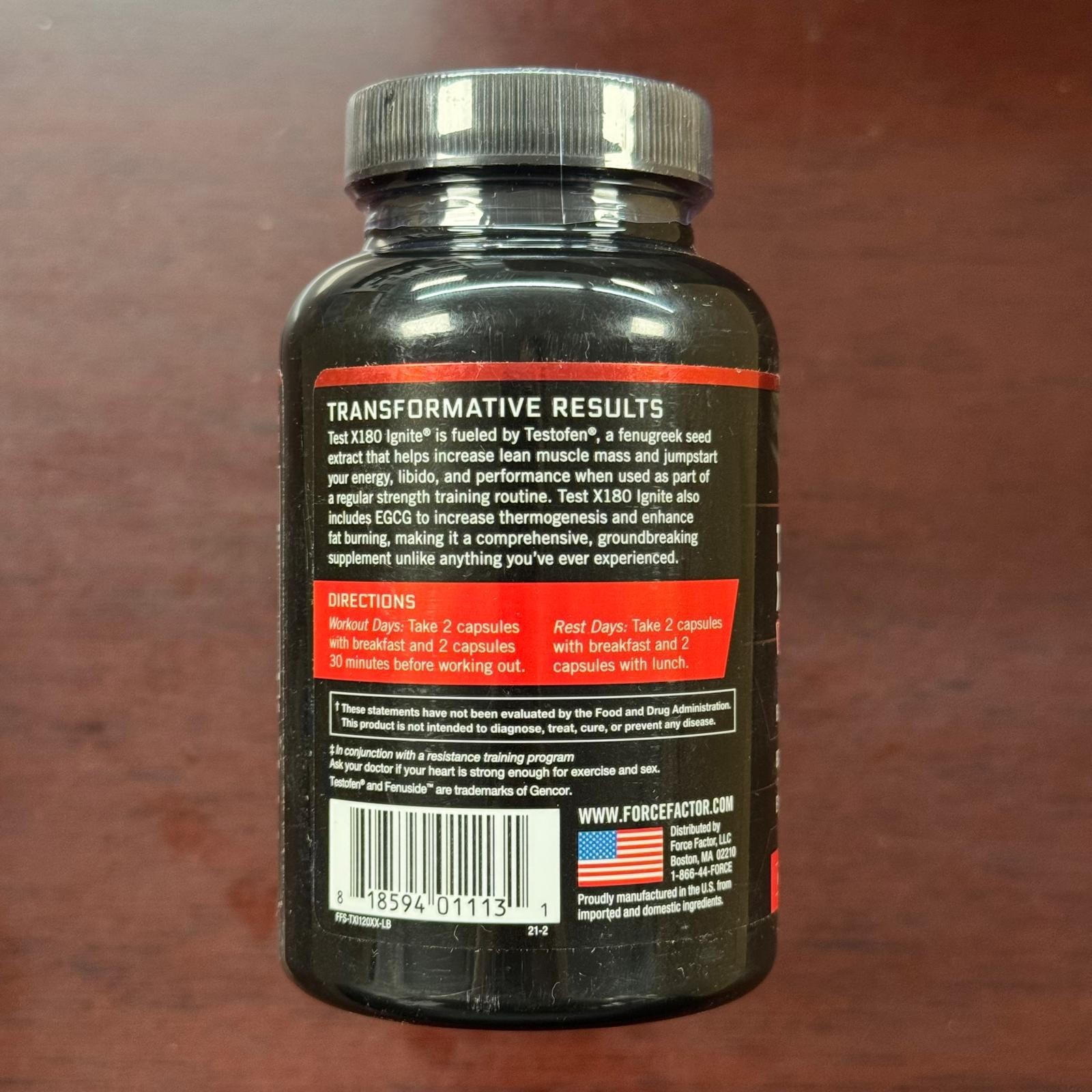 Force Factor Test X180 Ignite Testosterone Booster & Fat Burner 120 Capsules