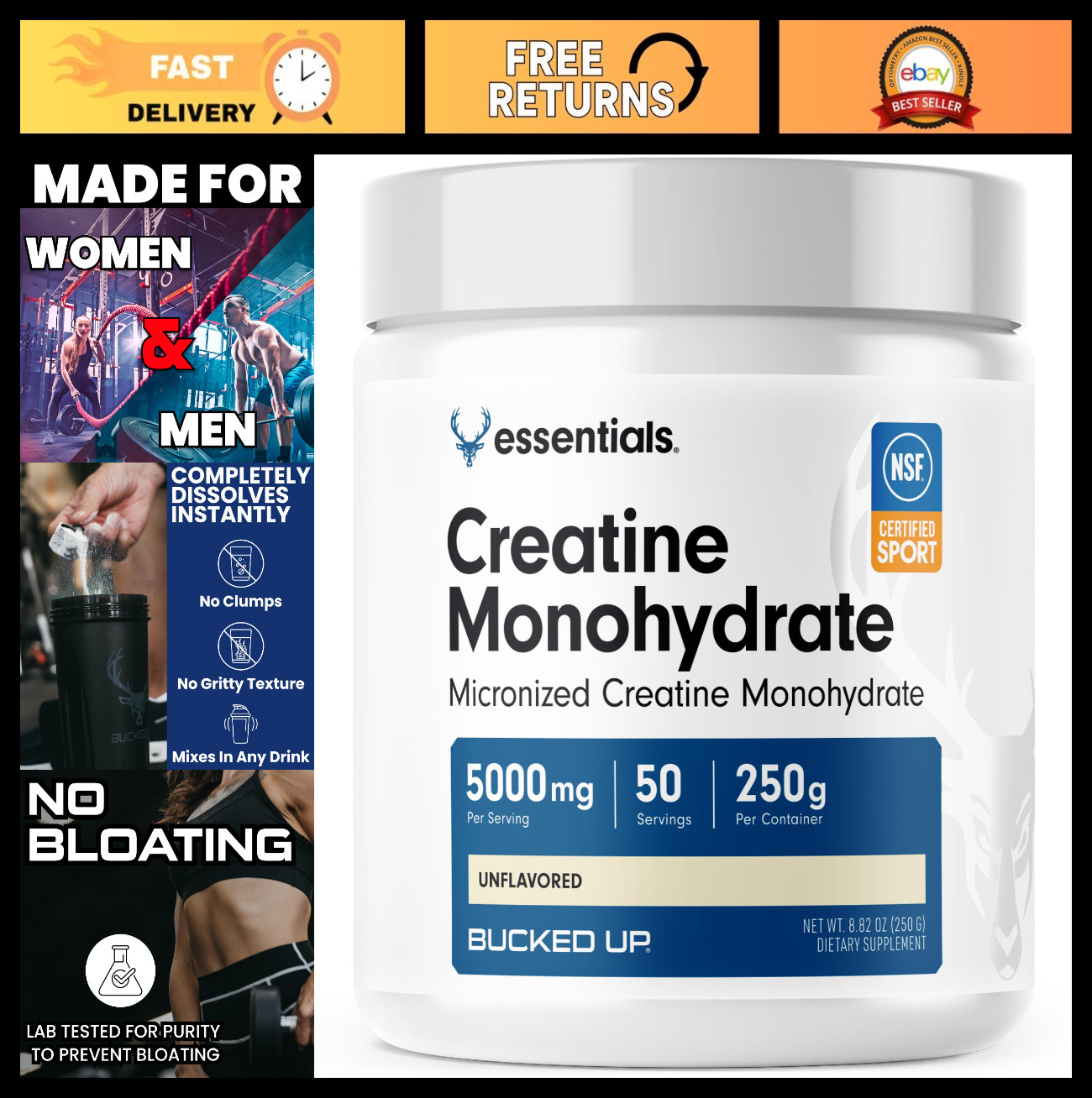 Micronized Creatine Monohydrate Powder – Unflavored, Easy Mix, 5G/Serving, 50 Se