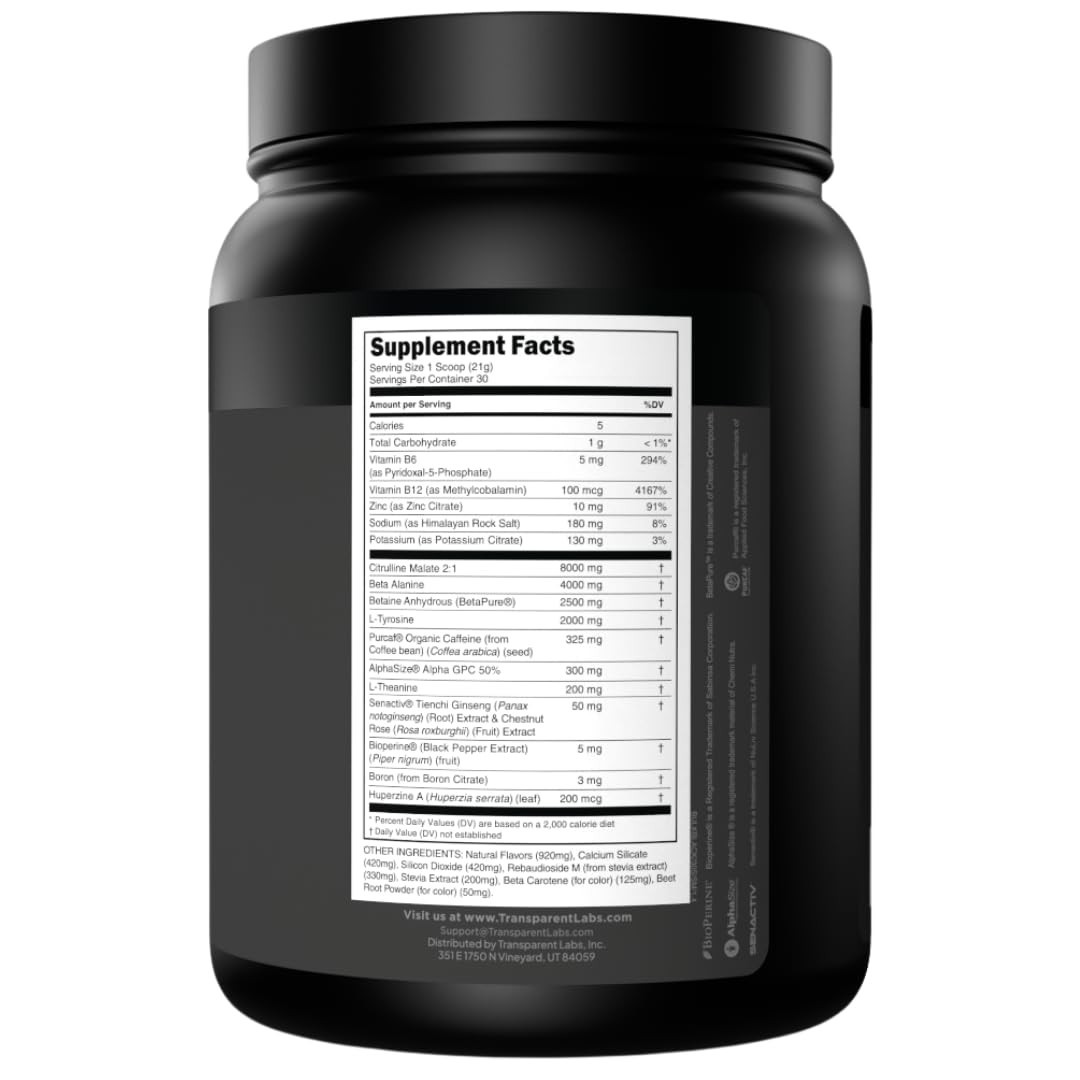Sugar-Free Pre Workout Supplement – Beta Alanine, Citrulline Malate, Caffeine –