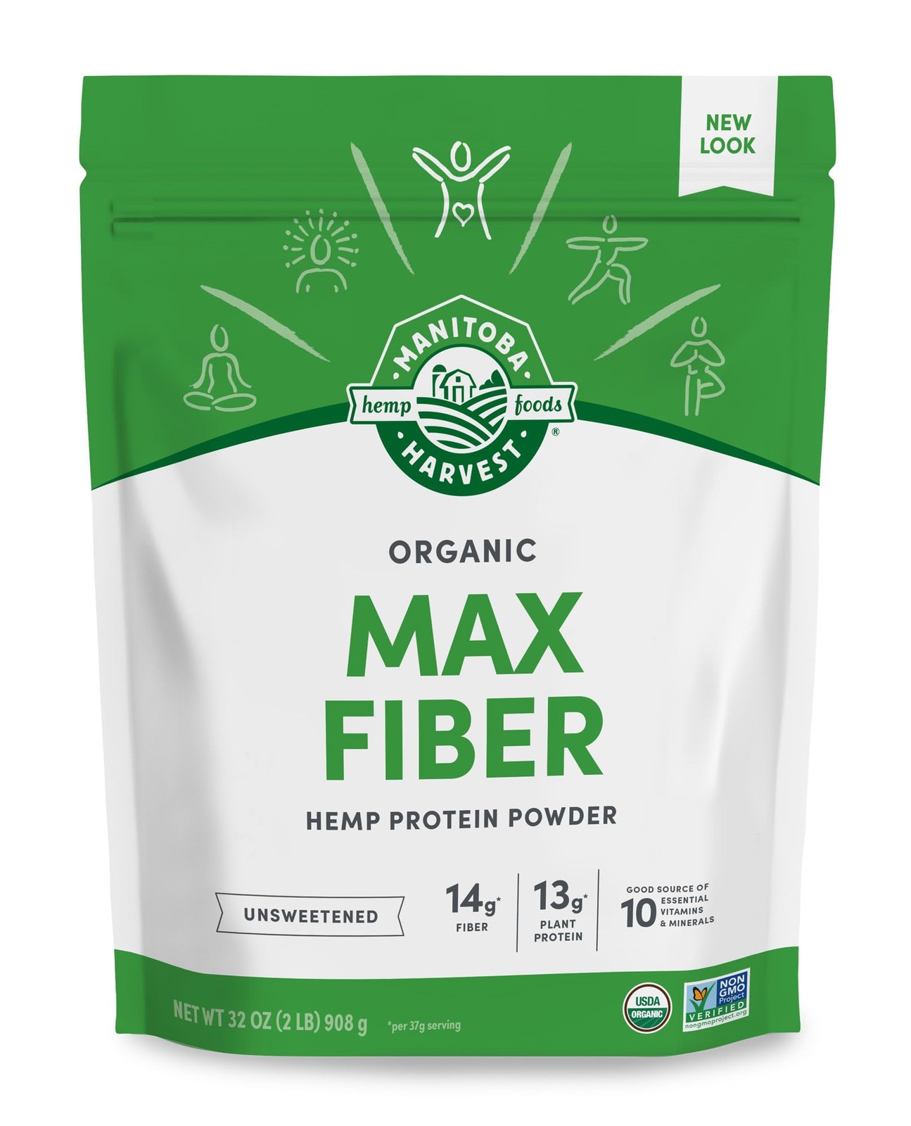 Manitoba Harvest Hemp Yeah Organic Max Fiber Protein Powder, Unsweetened, 32oz