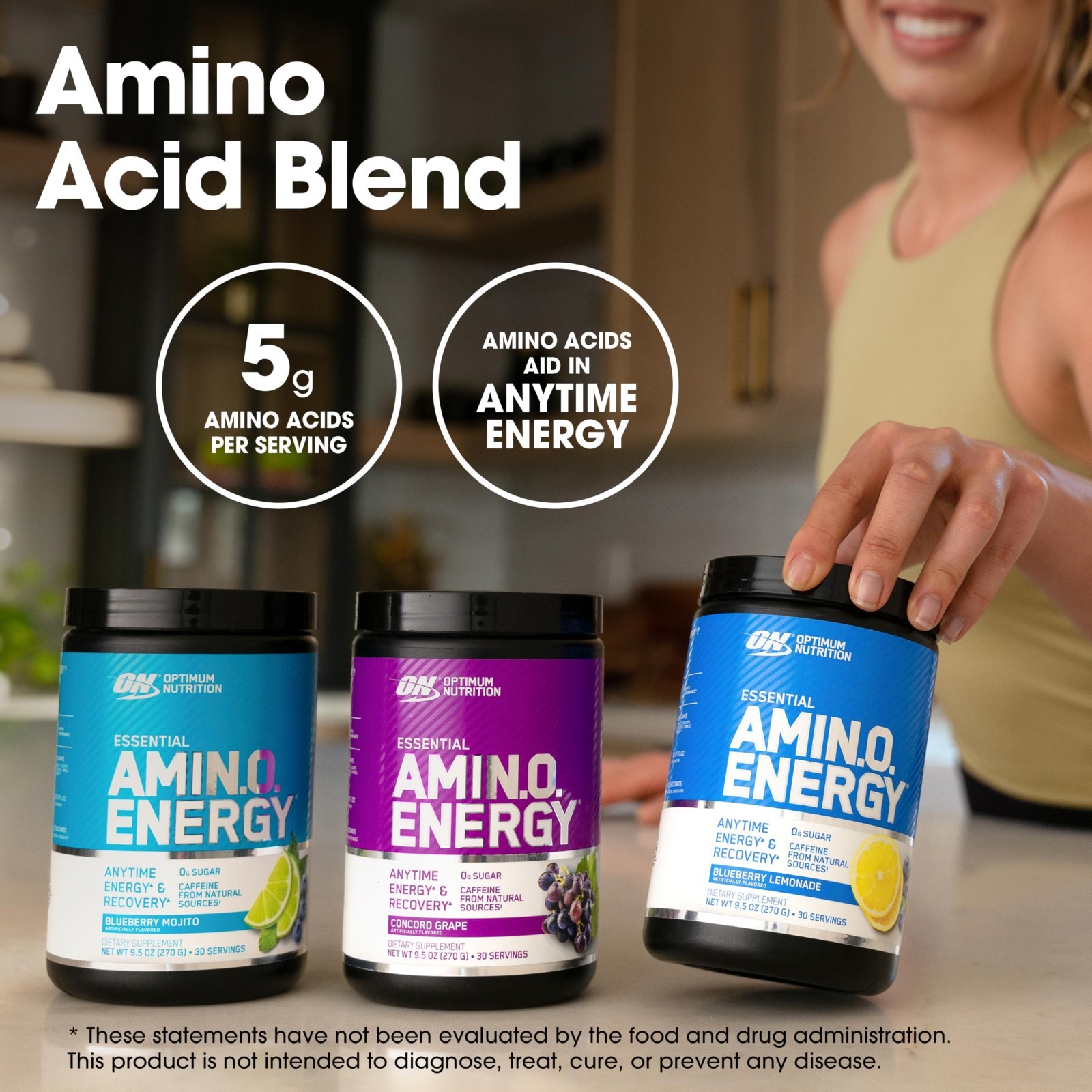 Amino Energy Powder – Pre Workout with BCAA, Green Tea & Coffee Extract, Keto, 3