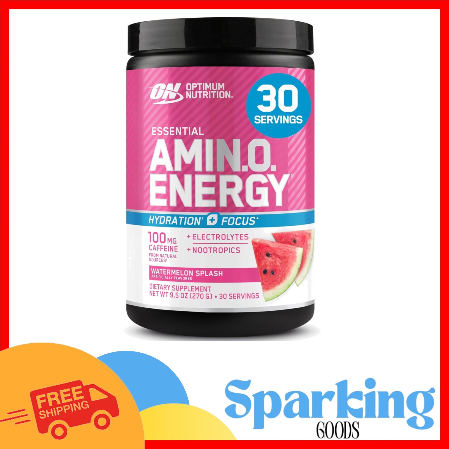 Sugar-Free Amino Energy Drink Mix with Caffeine, 30 Servings – Watermelon Flavor