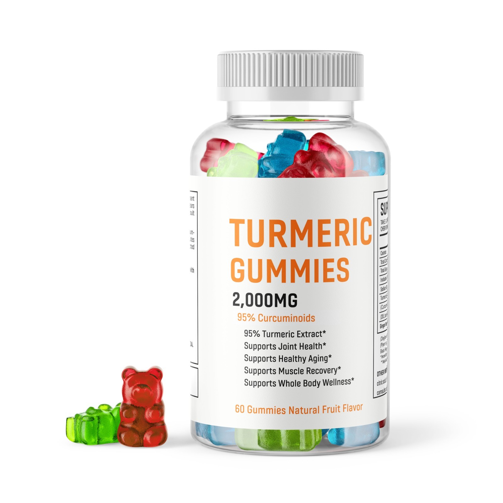 Turmeric Curcumin 2,000mg Gummies 120 Ct Vegan Gluten Free with Ginger Root