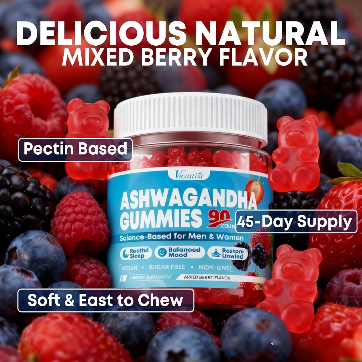 Vazatisi Ashwagandha Gummies for Women & Men – 90 Count – Ashwagandha Supplement