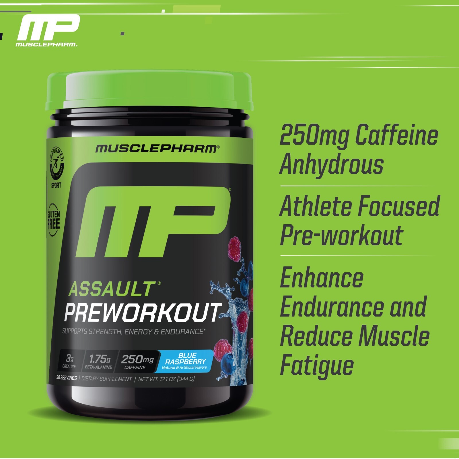 MusclePharm Assault Energy & Strength Pre Workout – 30 Servings, Blue Raspberry