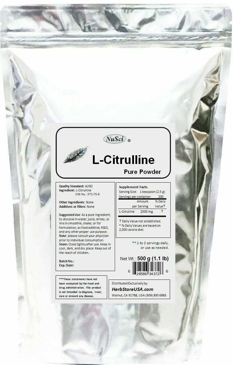 NuSci Pure L-Citrulline Powder 250g (8.8oz) Nitric Oxide Sports Amino Acid