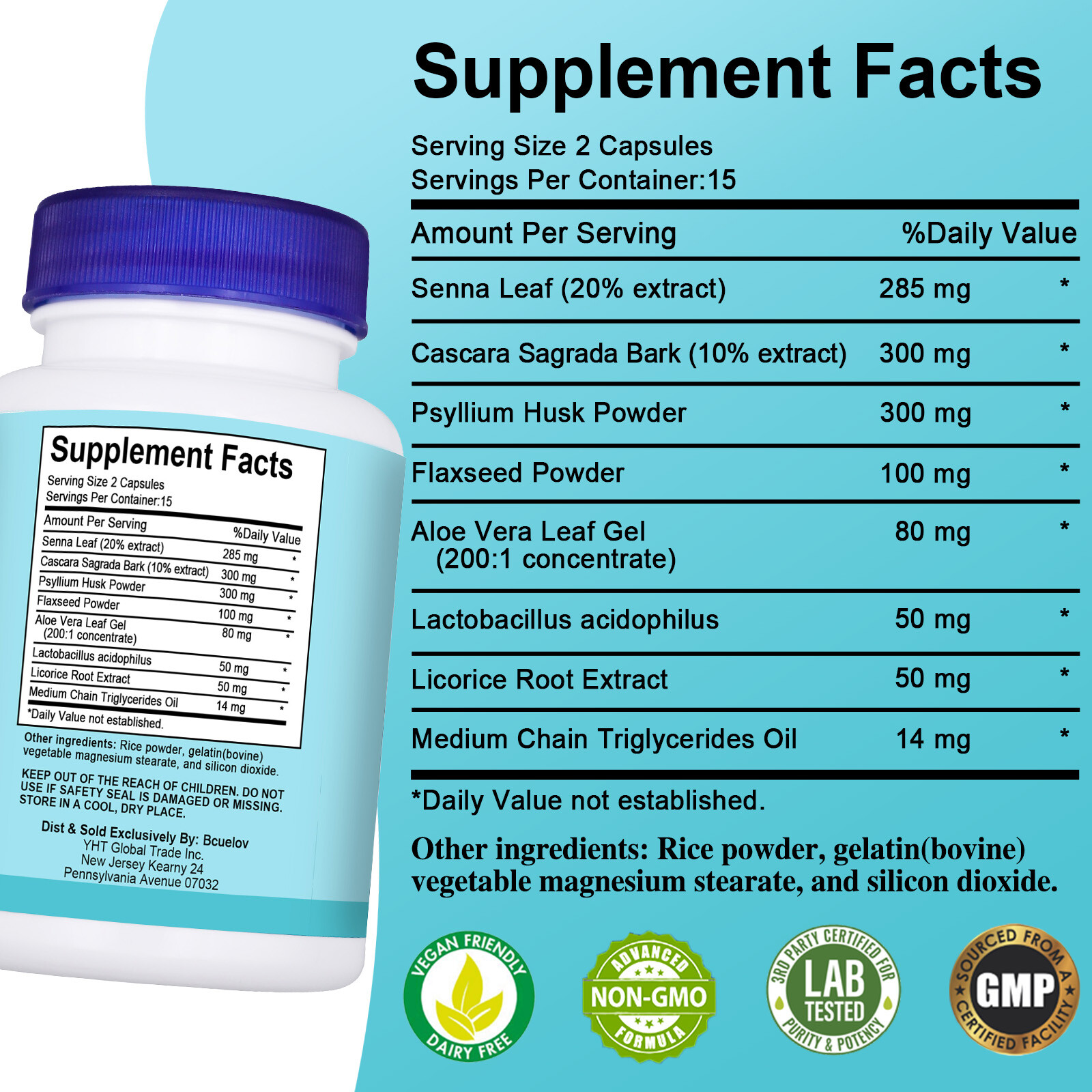 Original Product Gut and Colon Support 15 Day Cleanse Detox 30 CAPSULES Non-GMO