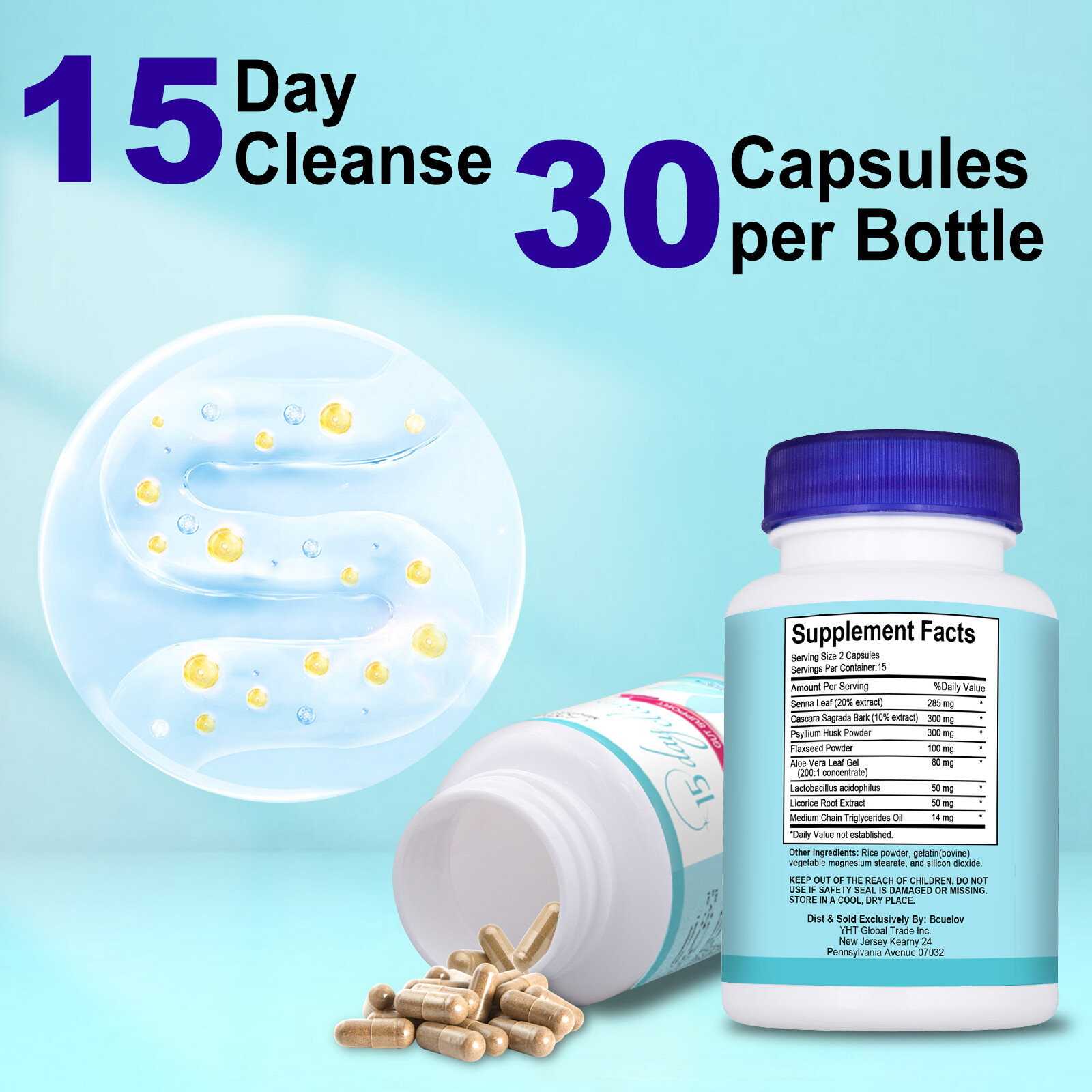 Original Product Gut and Colon Support 15 Day Cleanse Detox 30 CAPSULES Non-GMO