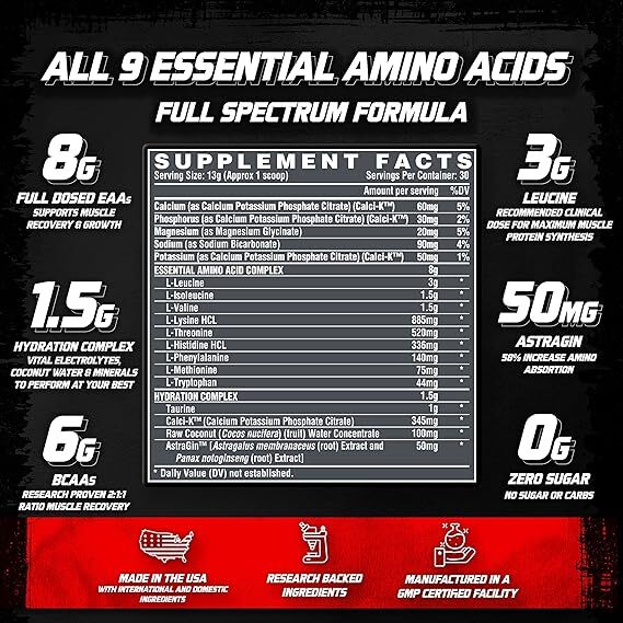 Nutrex Research EAA+ BCAAs Hydration Blueberry Lemonade Muscle Recovery Powder