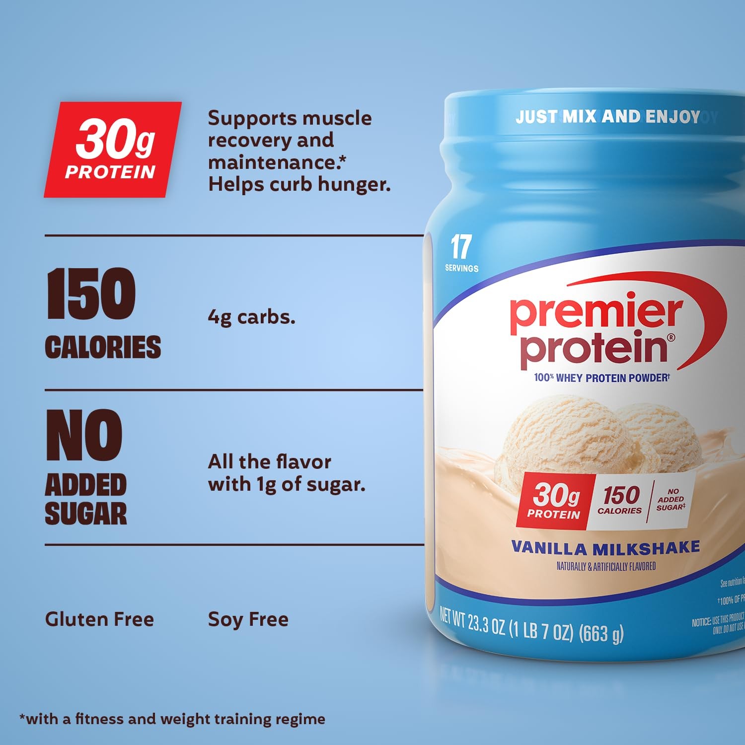 Powder, Vanilla Milkshake, 30g Protein, 1g Sugar, 100% Whey Protein, Keto Fri…