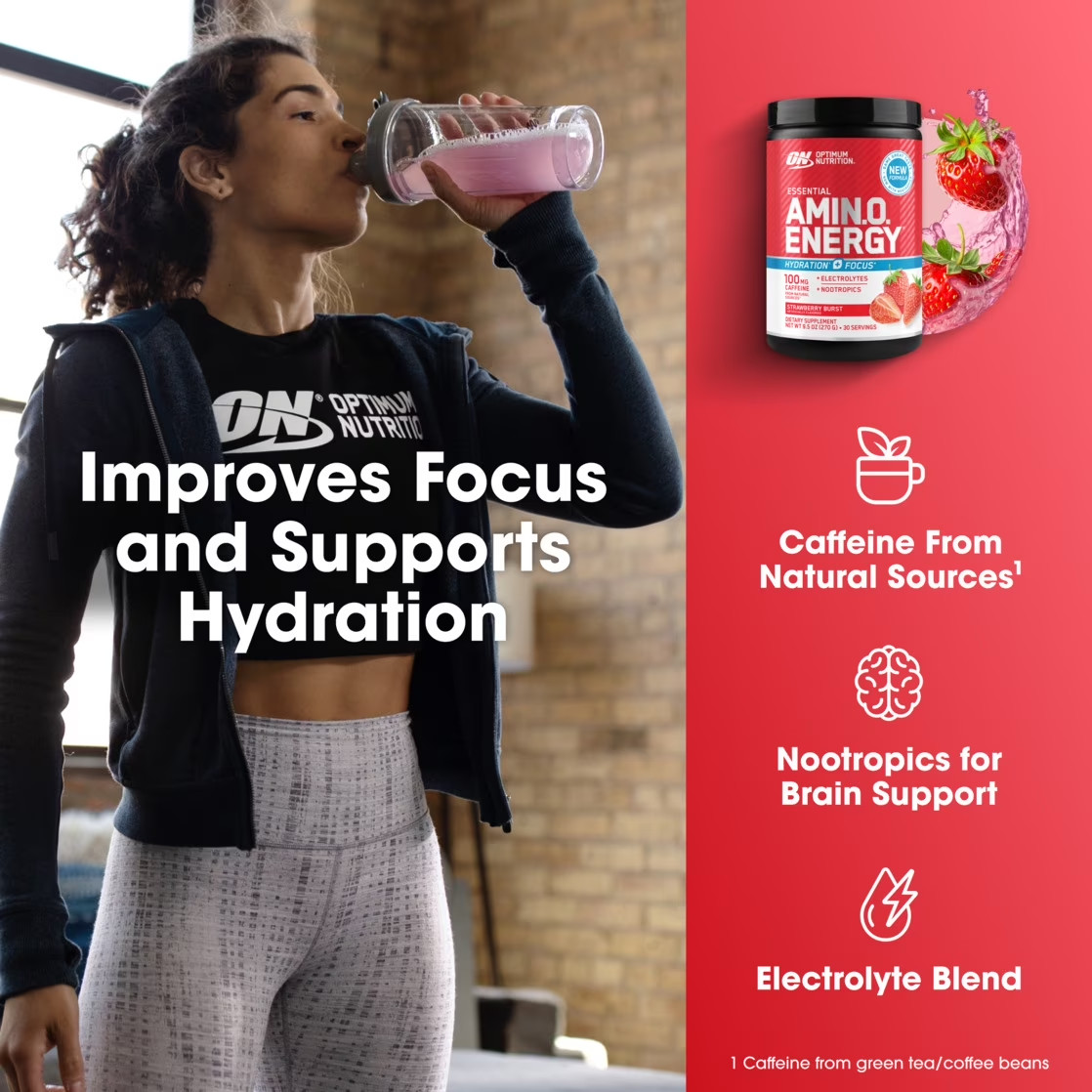 Amino Energy Hydration + Focus Powder, Strawberry Burst, 9.5 Oz