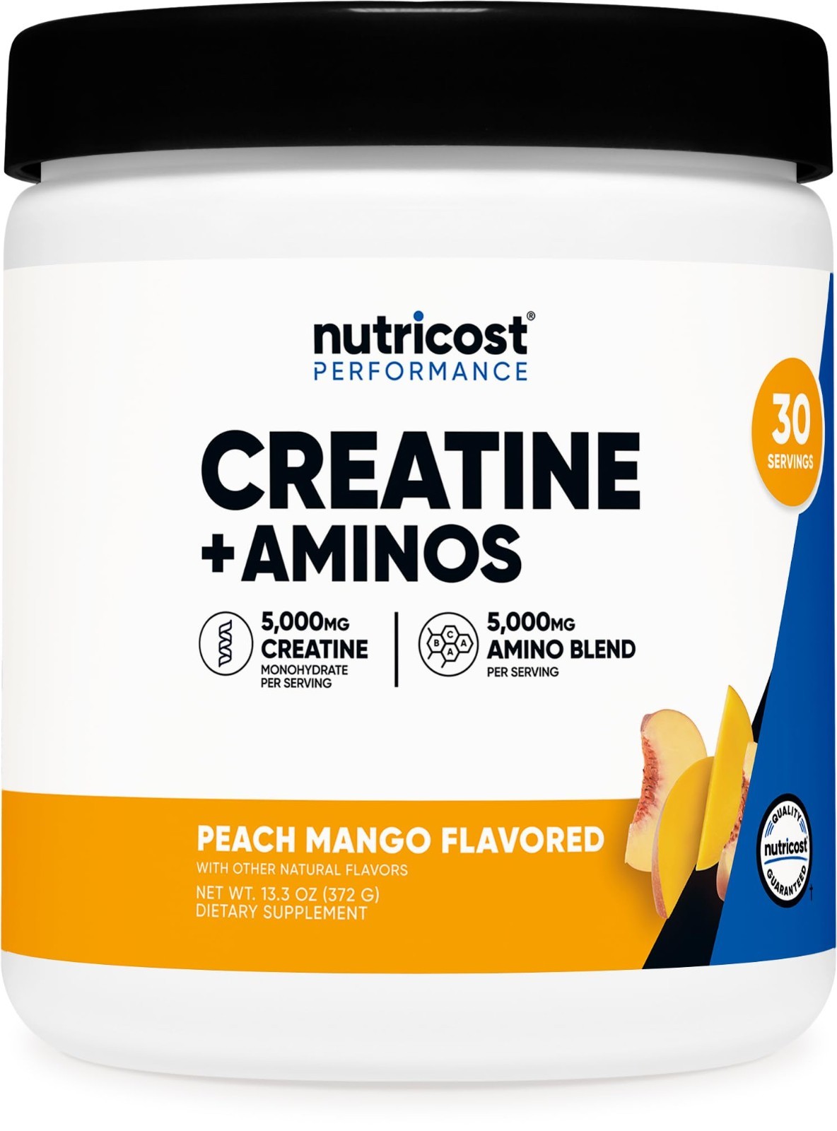 Creatine Monohydrate & BCAA Amino Blend – Peach Mango Flavor, 30 Servings, Glute