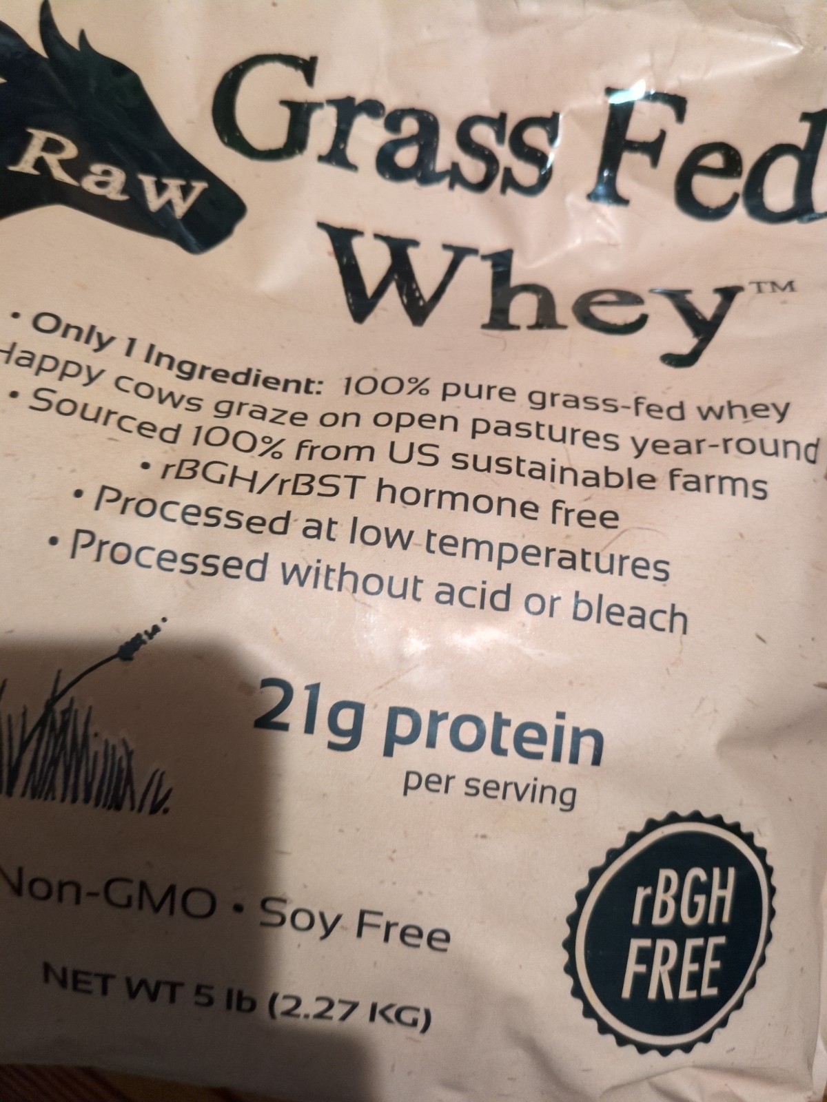 Raw Grass Fed Whey Protein Powder -Happy Healthy Cows, COLD PROCESSED 100% 5 Lbs