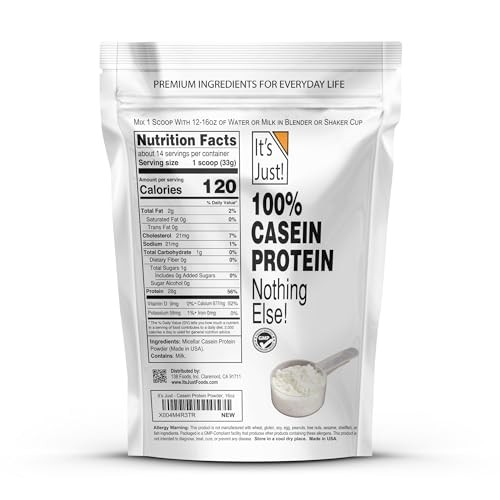 It’s Just! 100% Casein Protein Powder Made in USA Unflavored 1lb Slow Burning Ti