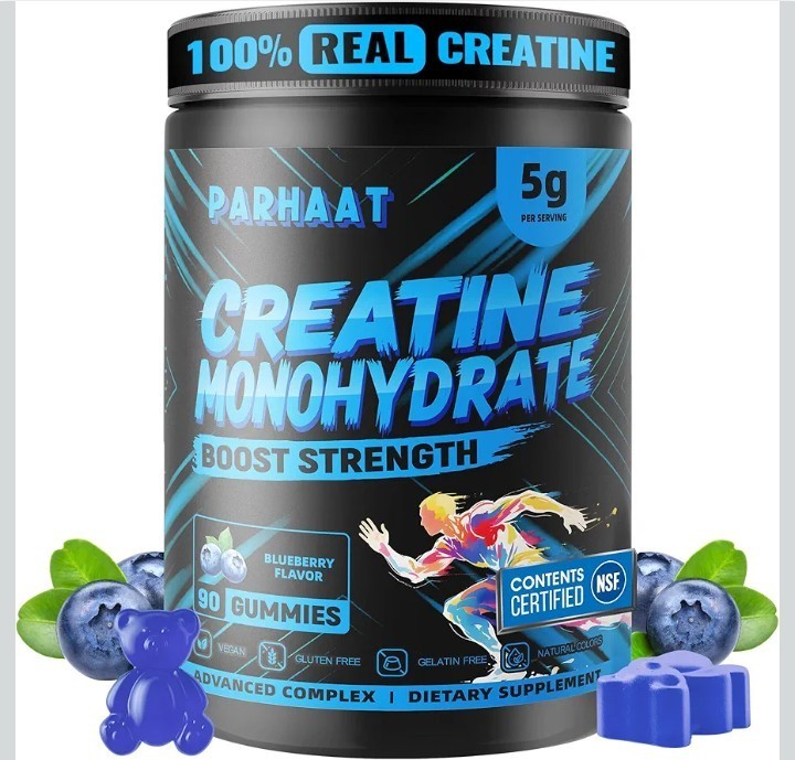 Parhaat Creatine Monohydrate Gummies 5g Blueberry Vegan Gluten-Free 90 Count