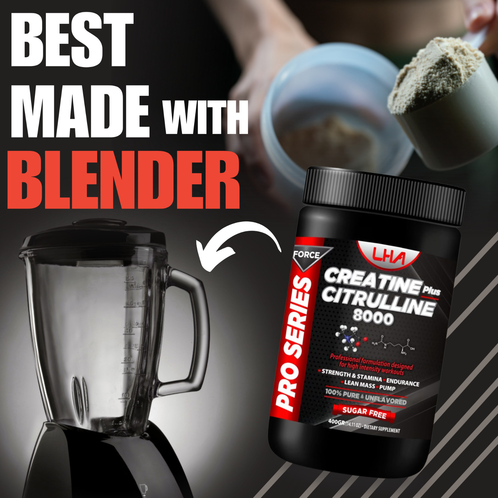 LHA Unflavored Creatine Citrulline – 400g Workout Support Formula (2-Pack)