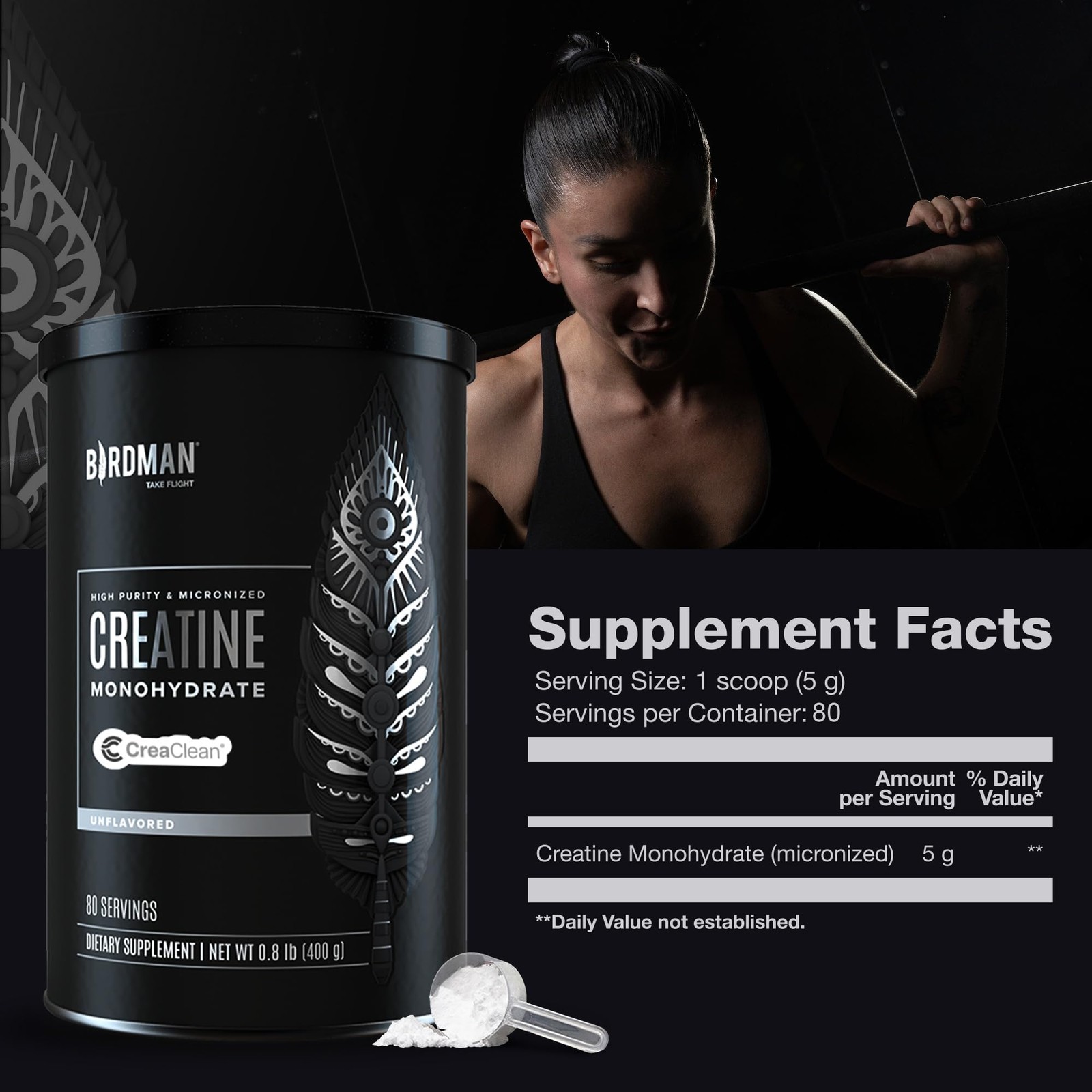 Micronized Creatine Monohydrate Powder, Muscle Recovery, Caffeine Free, Creatine