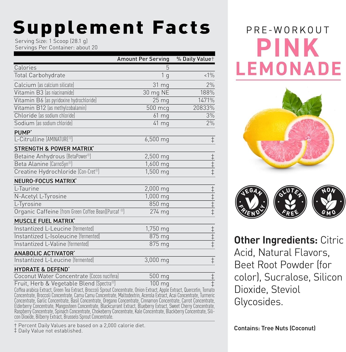 Pink Lemonade Pre Workout Powder | 274 mg Organic Caffeine – 20 Servings