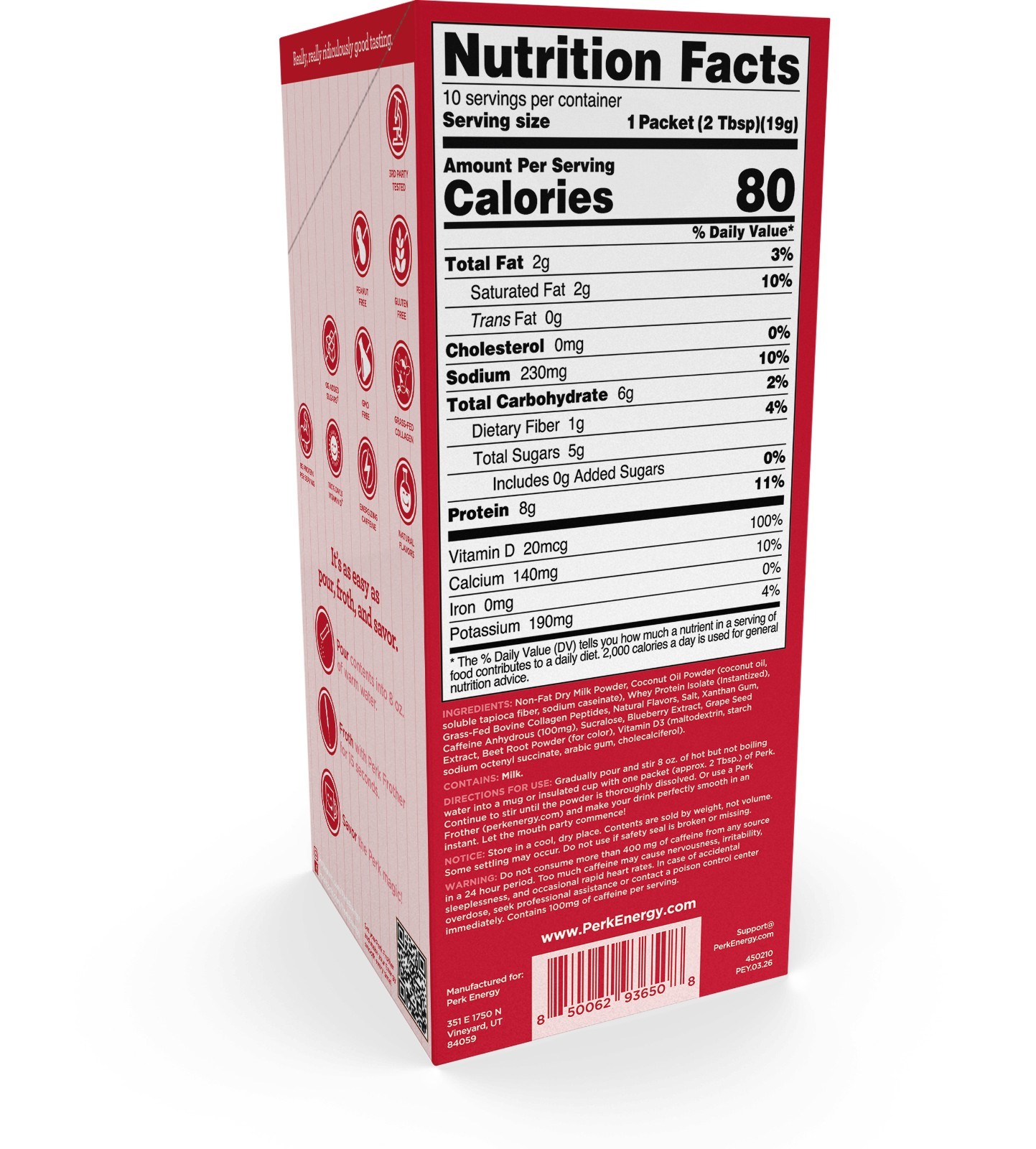Perk Energy Drink Mix (White Chocolate Peppermint Pretzel) 10 Stick Packs