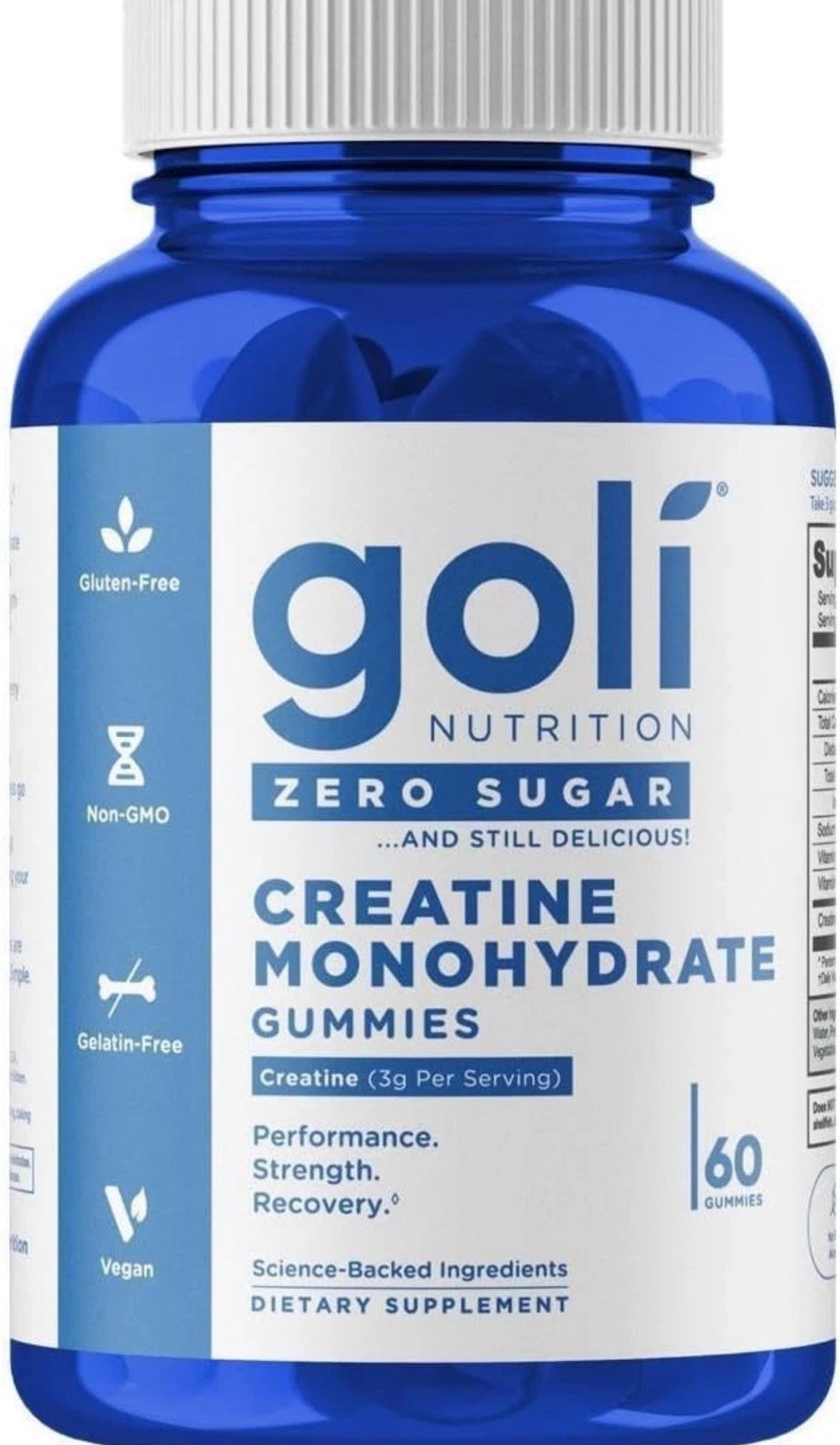 Goli Creatine Monohydrate Gummies 60 Count Zero Sugar Gluten-Free Exp 10/2027