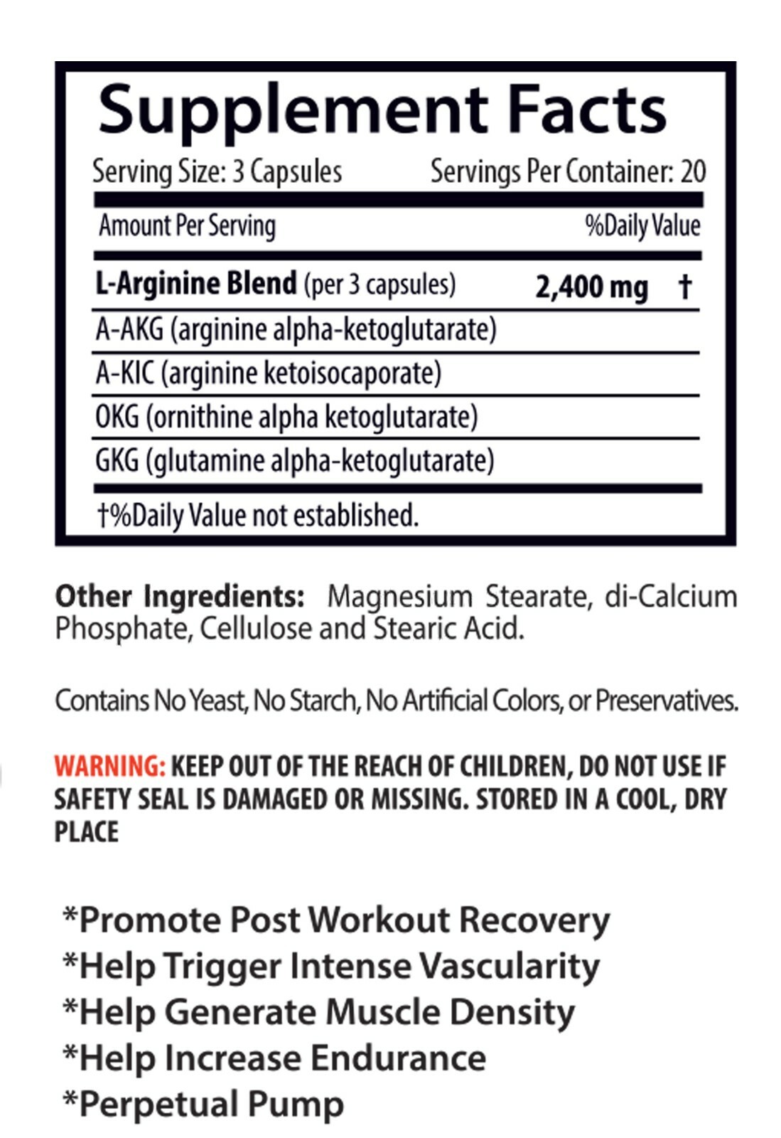 Nitric Oxide Muscle Booster 2400mg – Pre & Post Work-Out Formula Supplements 1B