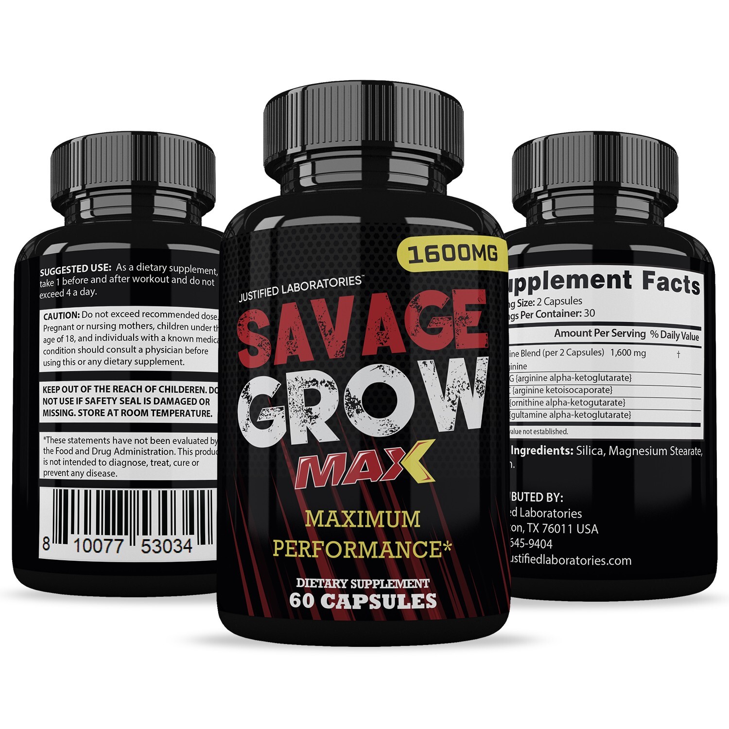 Savage Grow MaxMen’s Health Supplement 1600mg 300 Capsules