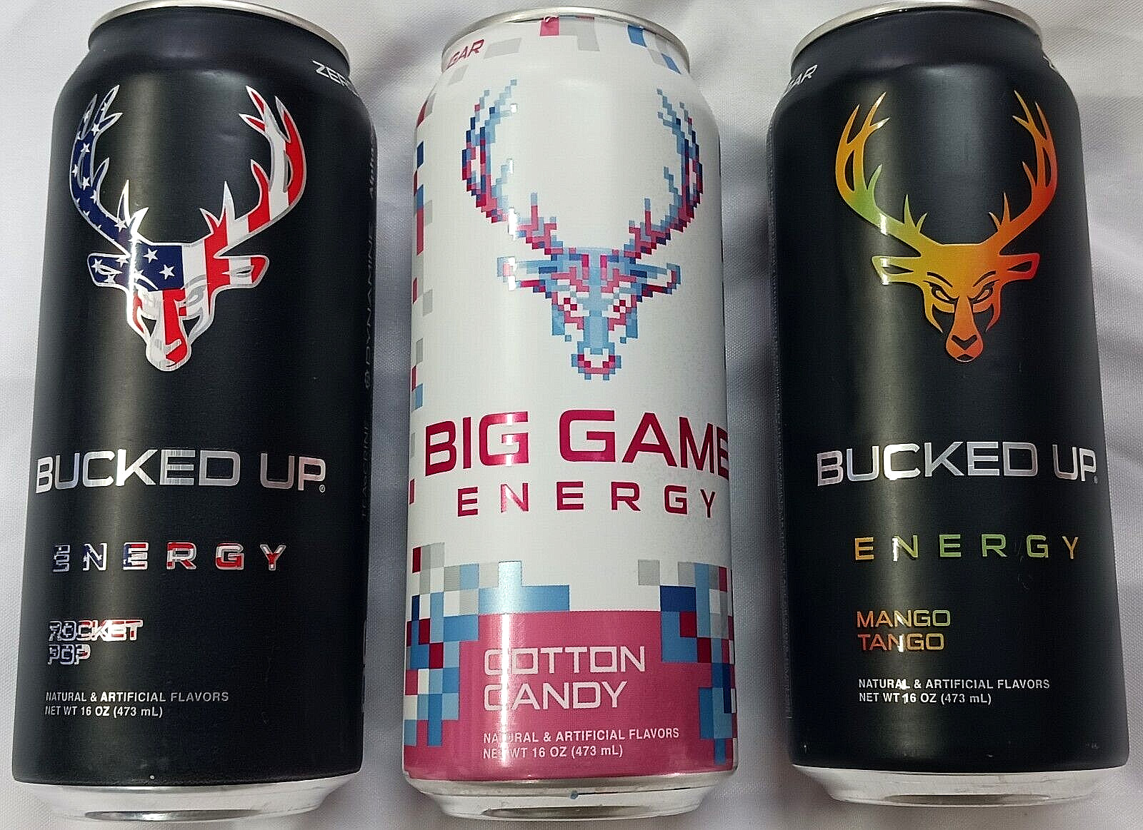 3 BUCKED UP ENERGY DRINKS COTTON CANDY ROCKET POP MANGO TANGO RARE NO SUGAR