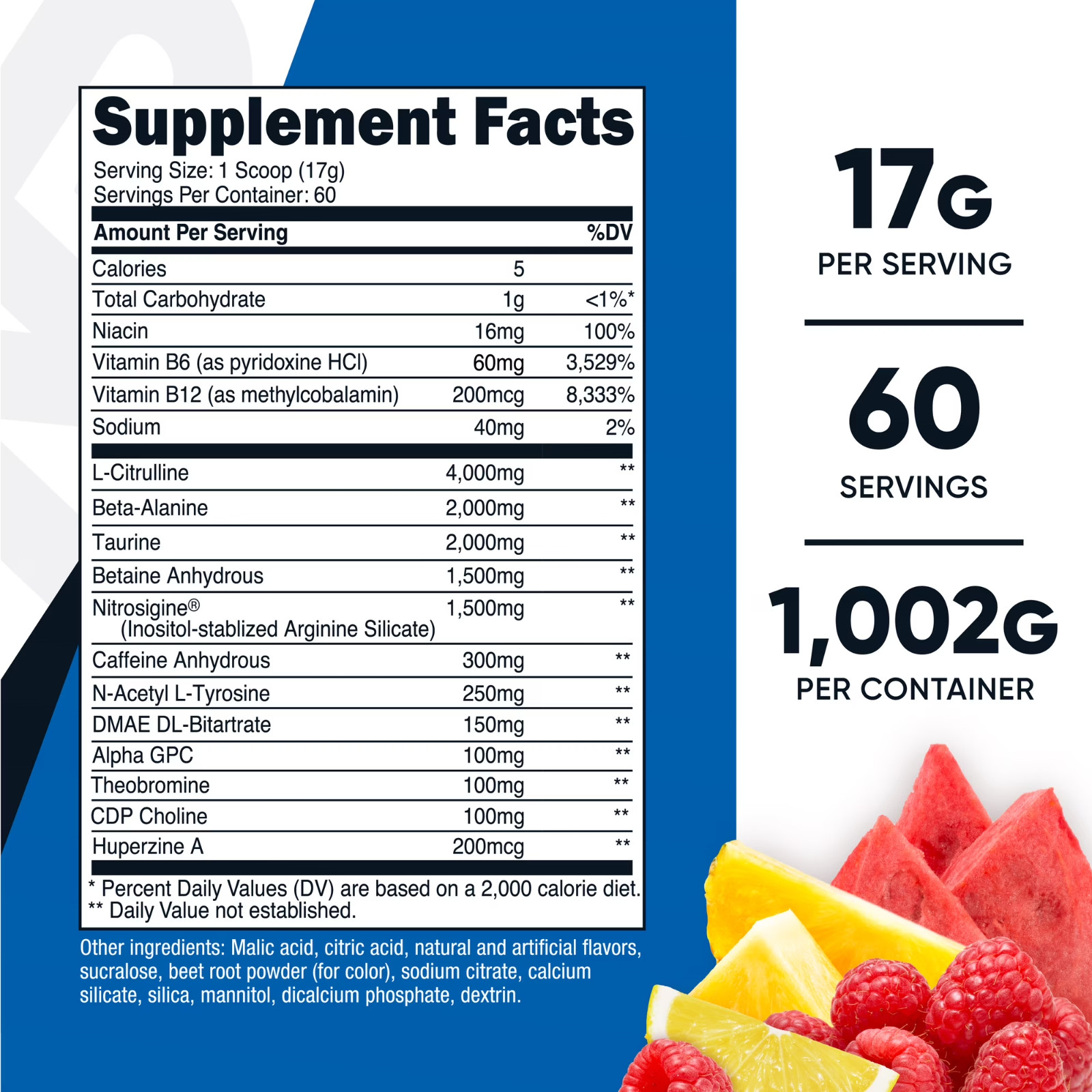 Nutricost Pre-X Xtreme Pre Workout Powder Fruit Punch 60 Servings Non-GMO