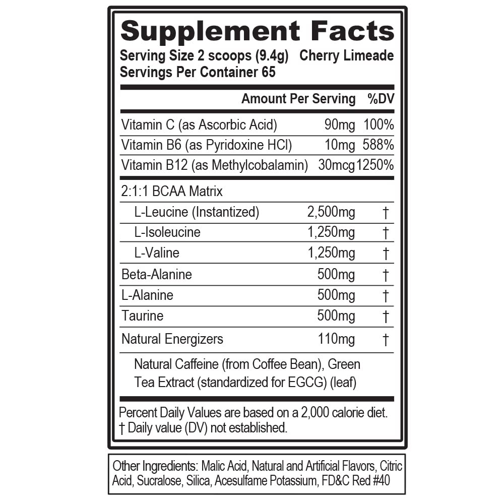 EVL BCAA Energy Cherry Limeade 65 Servings Preworkout Amino Acid Supplement