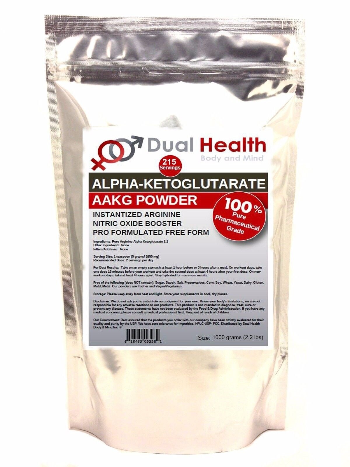 AAKG 1000g (2.2 lbs) Pure L-Arginine Alpha Ketoglutartate Powder Nitric Oxide