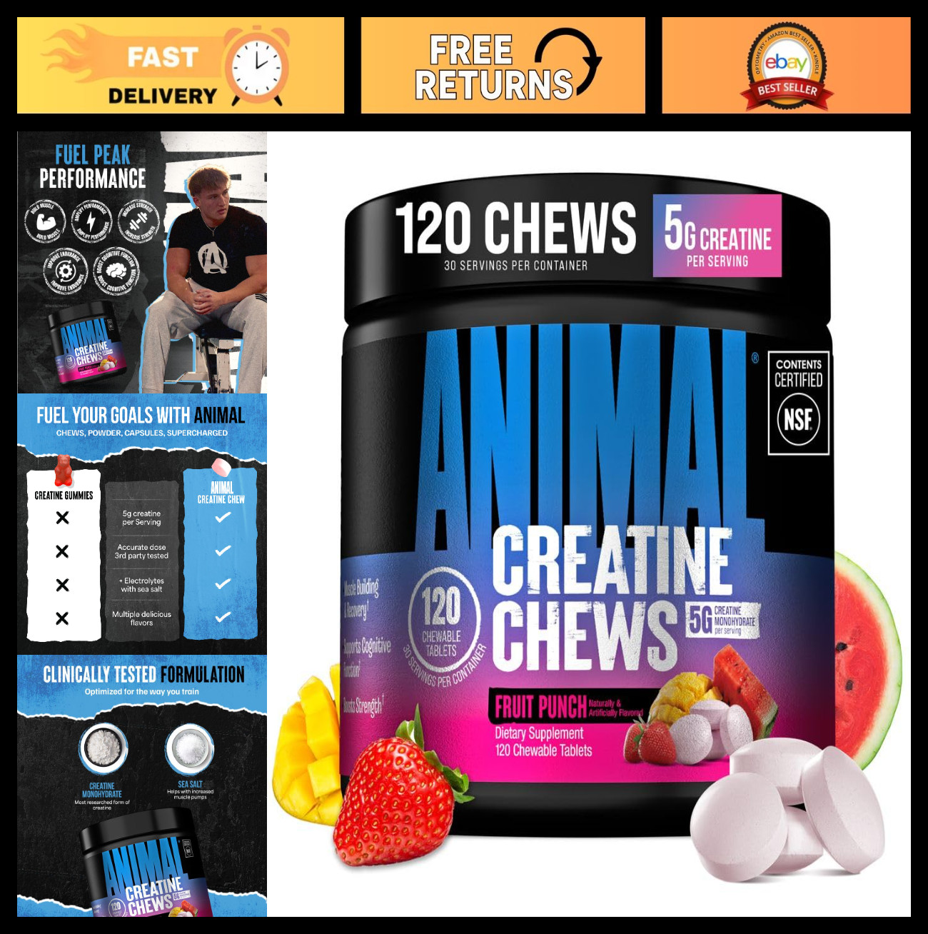 Enhanced Creatine Chews – Monohydrate with AstraGin & Sea Salt for Pumps – Fruit