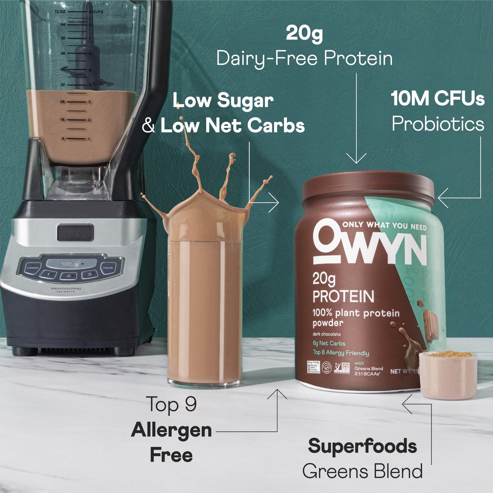 OWYN Only What You Need Plant-Based Protein Powder Dark Chocolate 1.17lbs