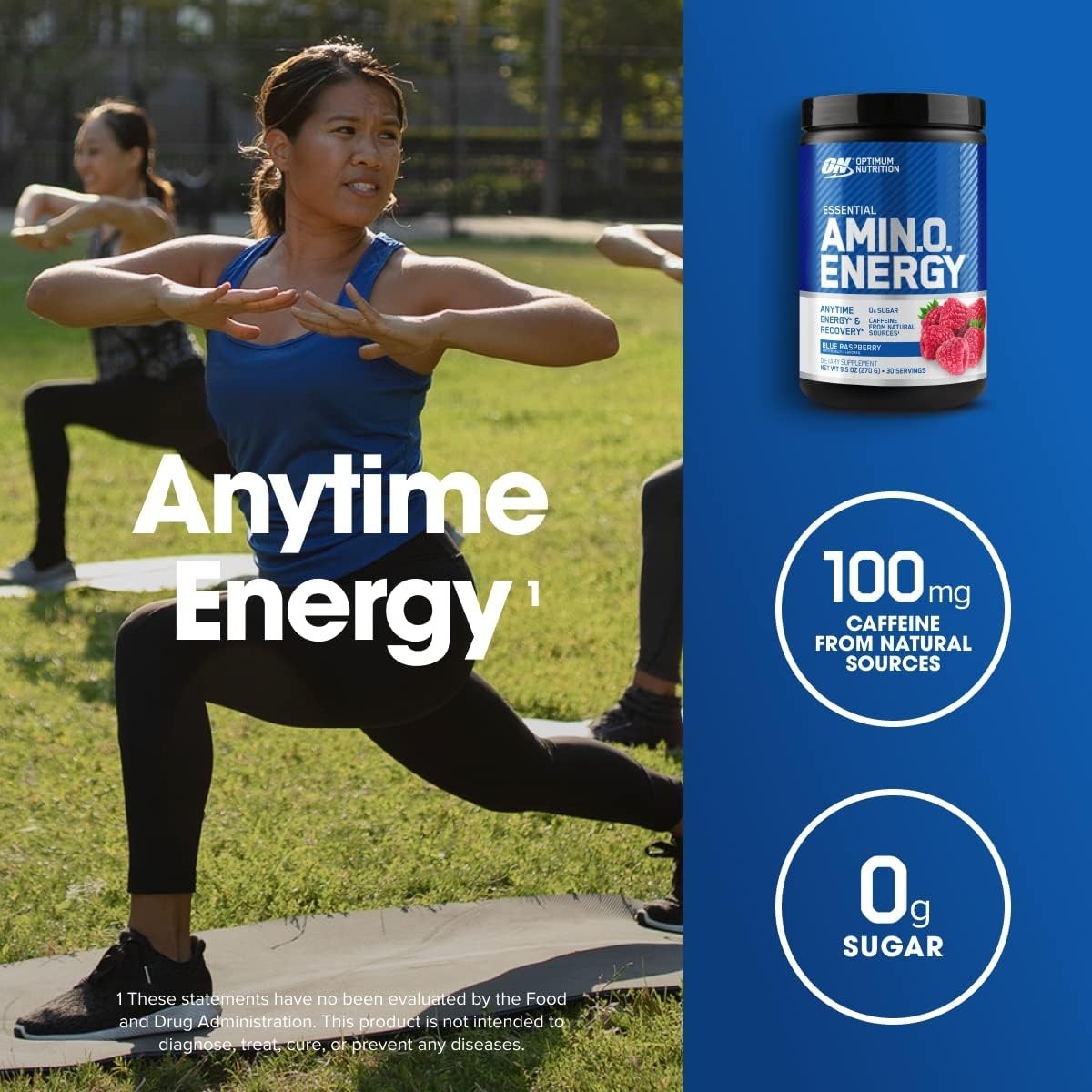 Keto-Friendly Amino Energy Powder with Green Tea & BCAAs – Blue Raspberry Flavor