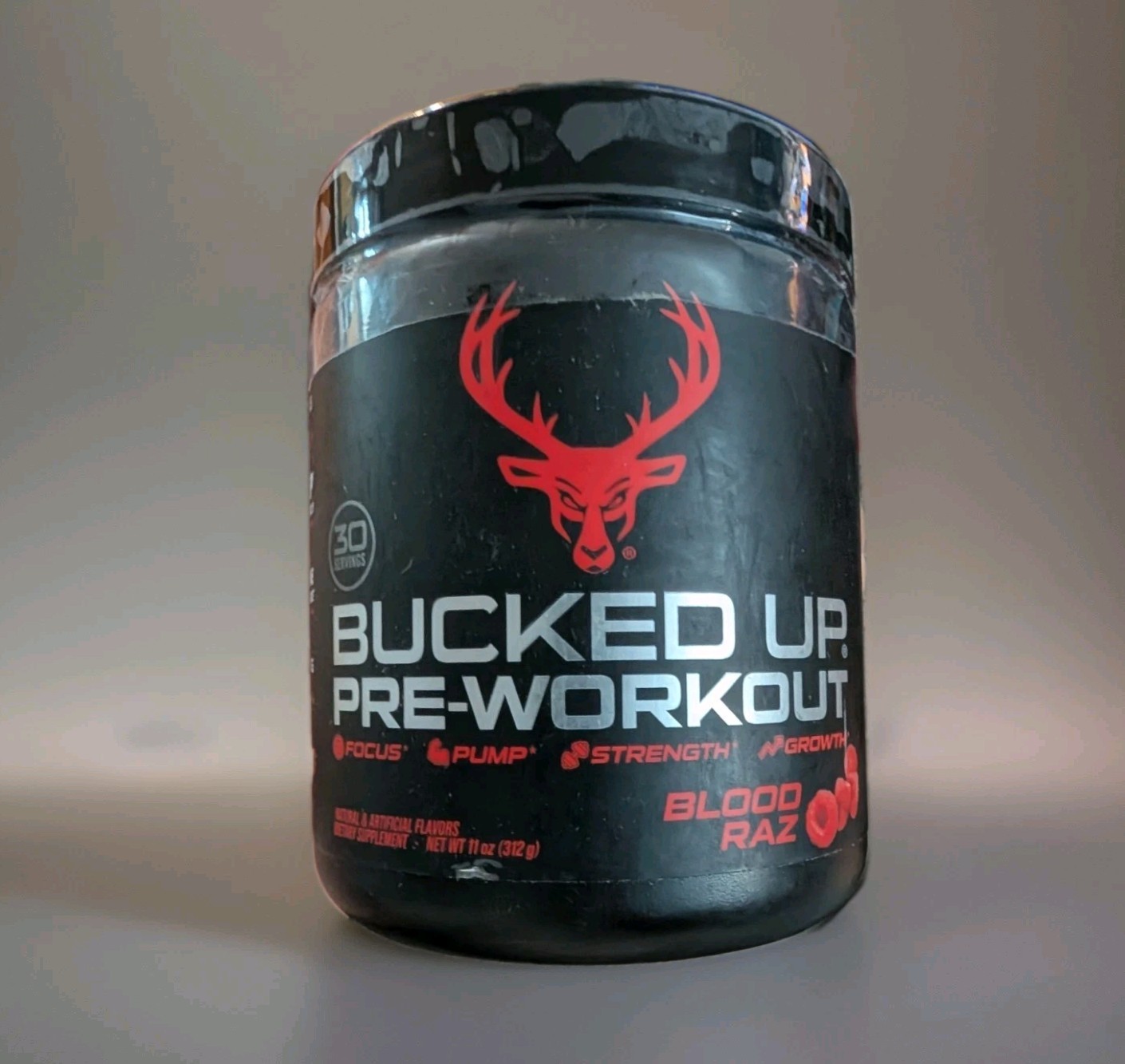 New! Bucked Up Pre-Workout Blood Raz 30 Servings 200mg Caffeine 04/2027 Sealed