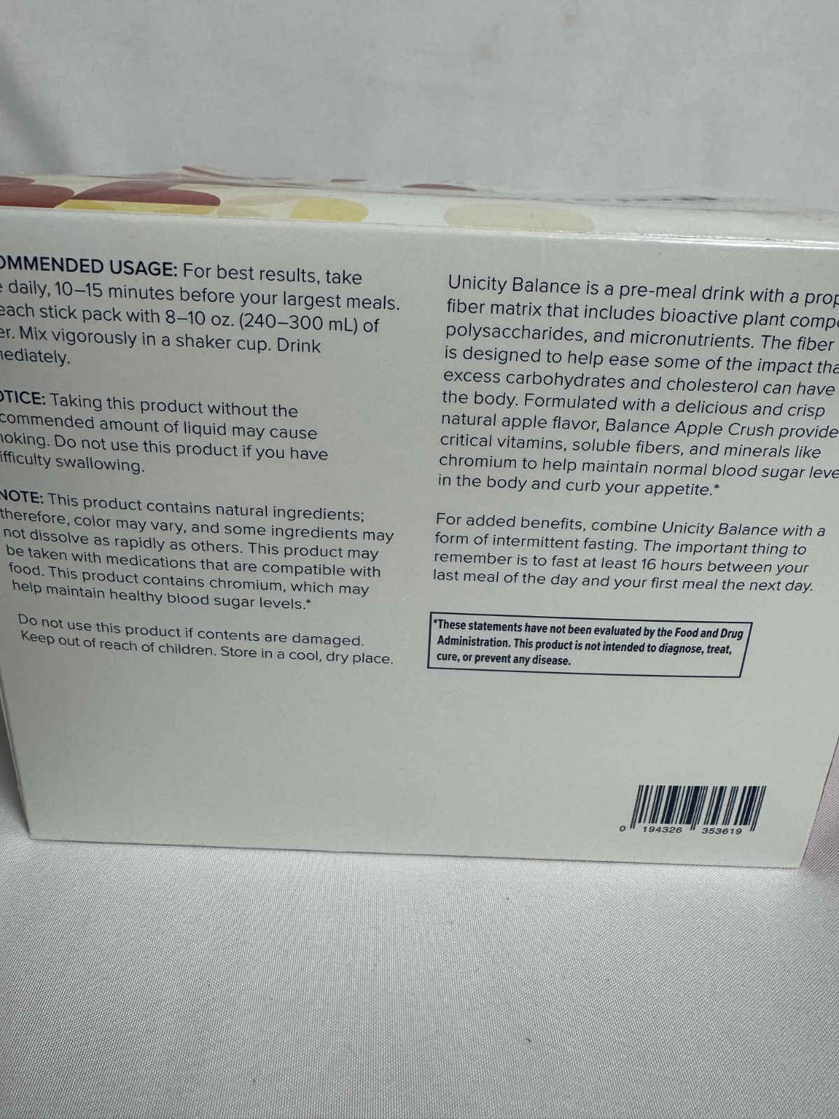 Unicity Balance Apple Crush Fiber Drink Mix 5 Pack Blood Sugar Support NEW Seale