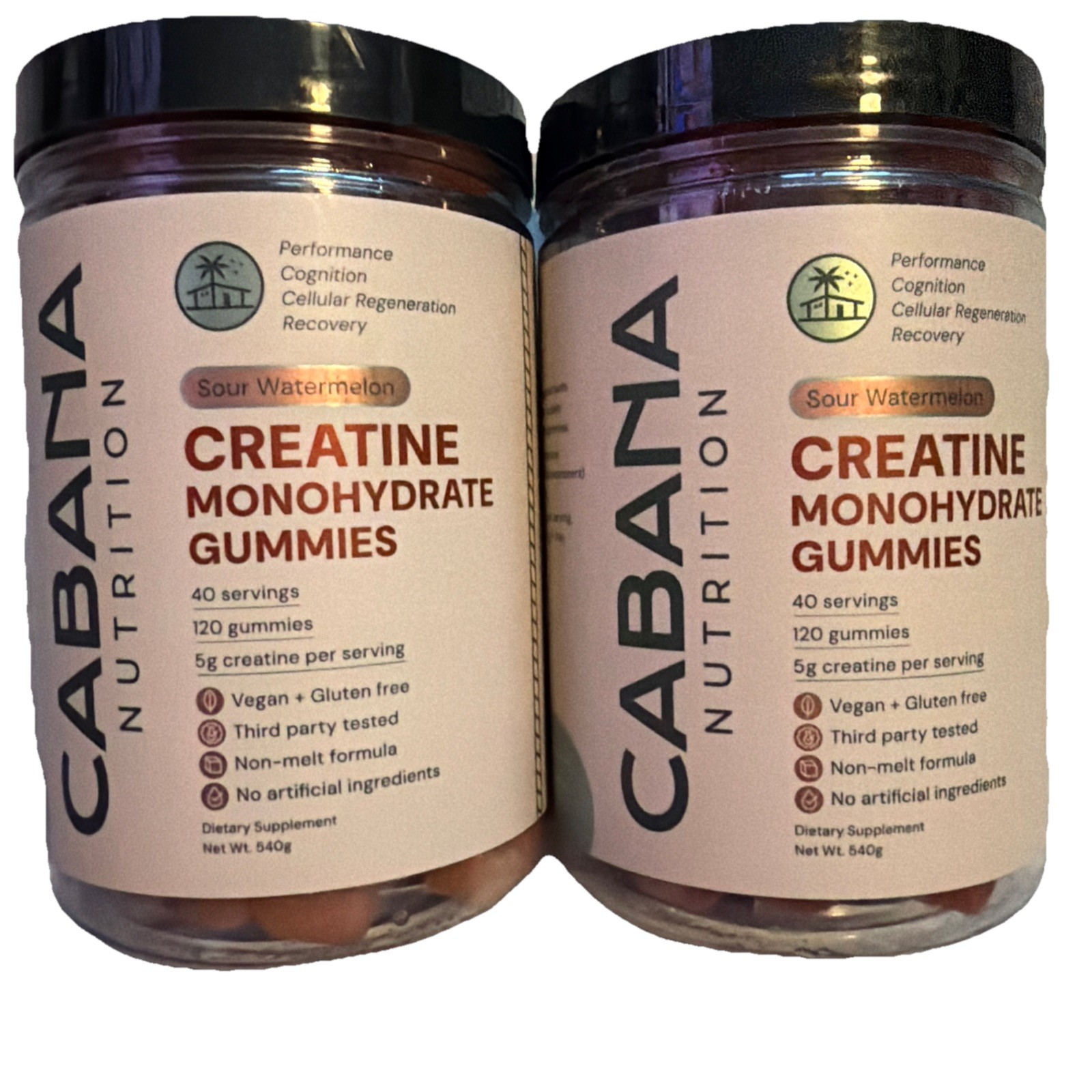 LOT OF 2-Creatine Monohydrate Gummies Cabana Nutrition Sour Watermelon NEW Vegan