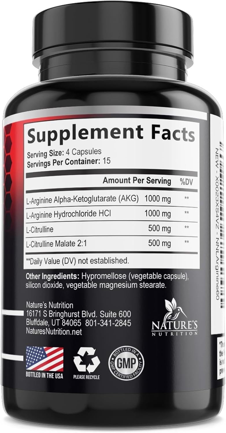 Nitric Oxide Booster 3000mg L-Arginine 3X Extra Strength Capsules