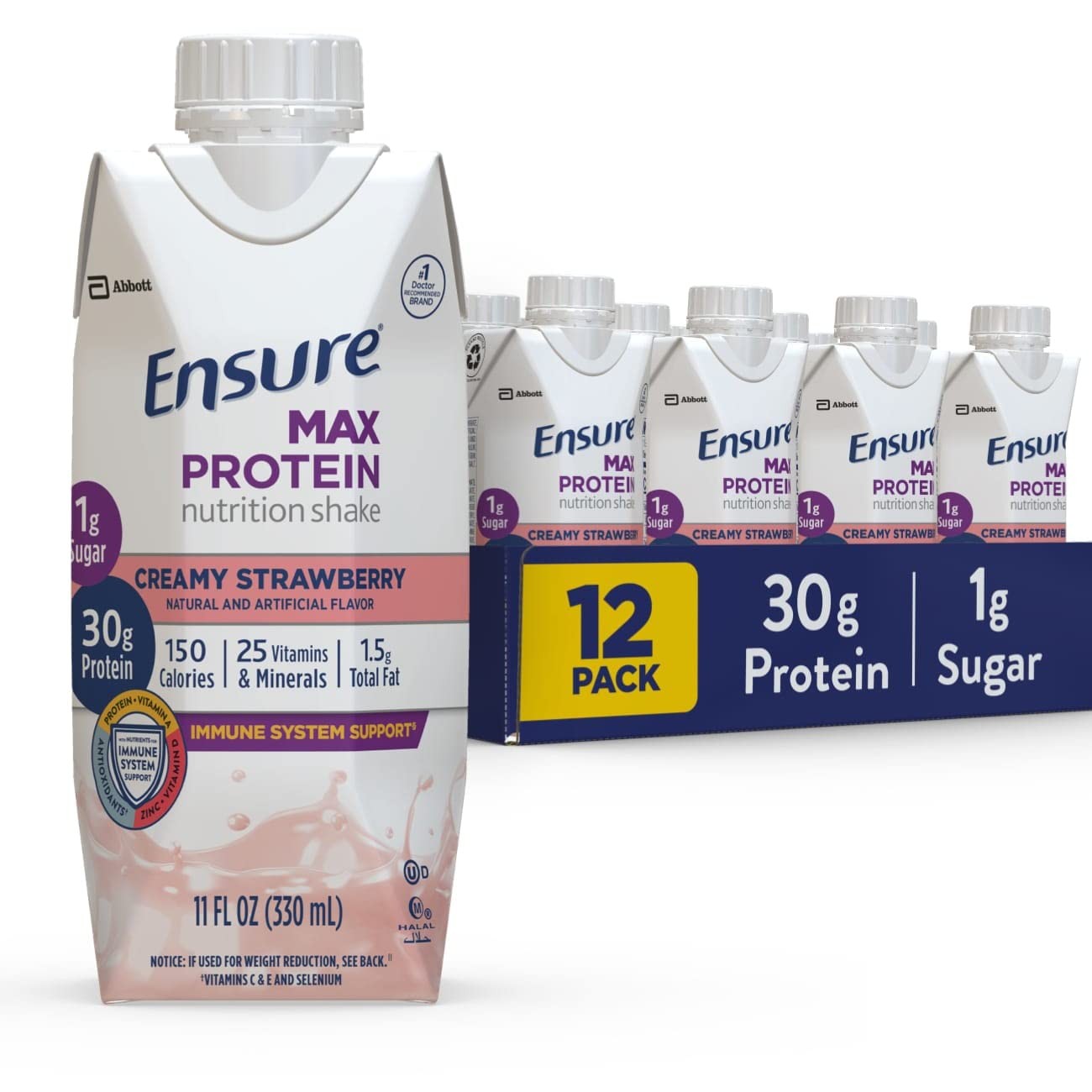 Ensure Max Protein Nutrition Shake 11oz – 12 Pack, 30g Protein, 1g Sugar