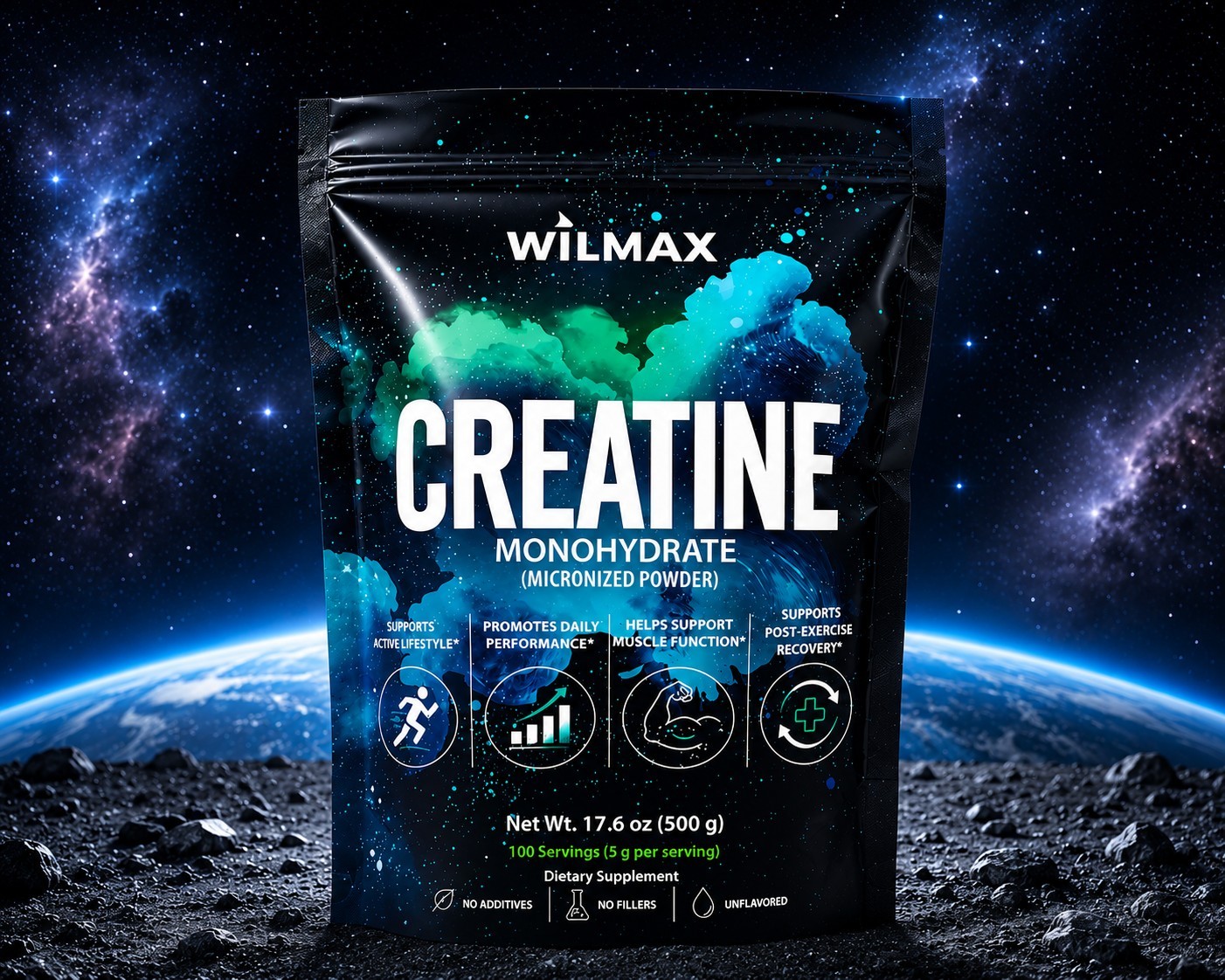 WilMax Creatine Monohydrate Powder 17.6 oz Micronized Unflavored 100 Servings