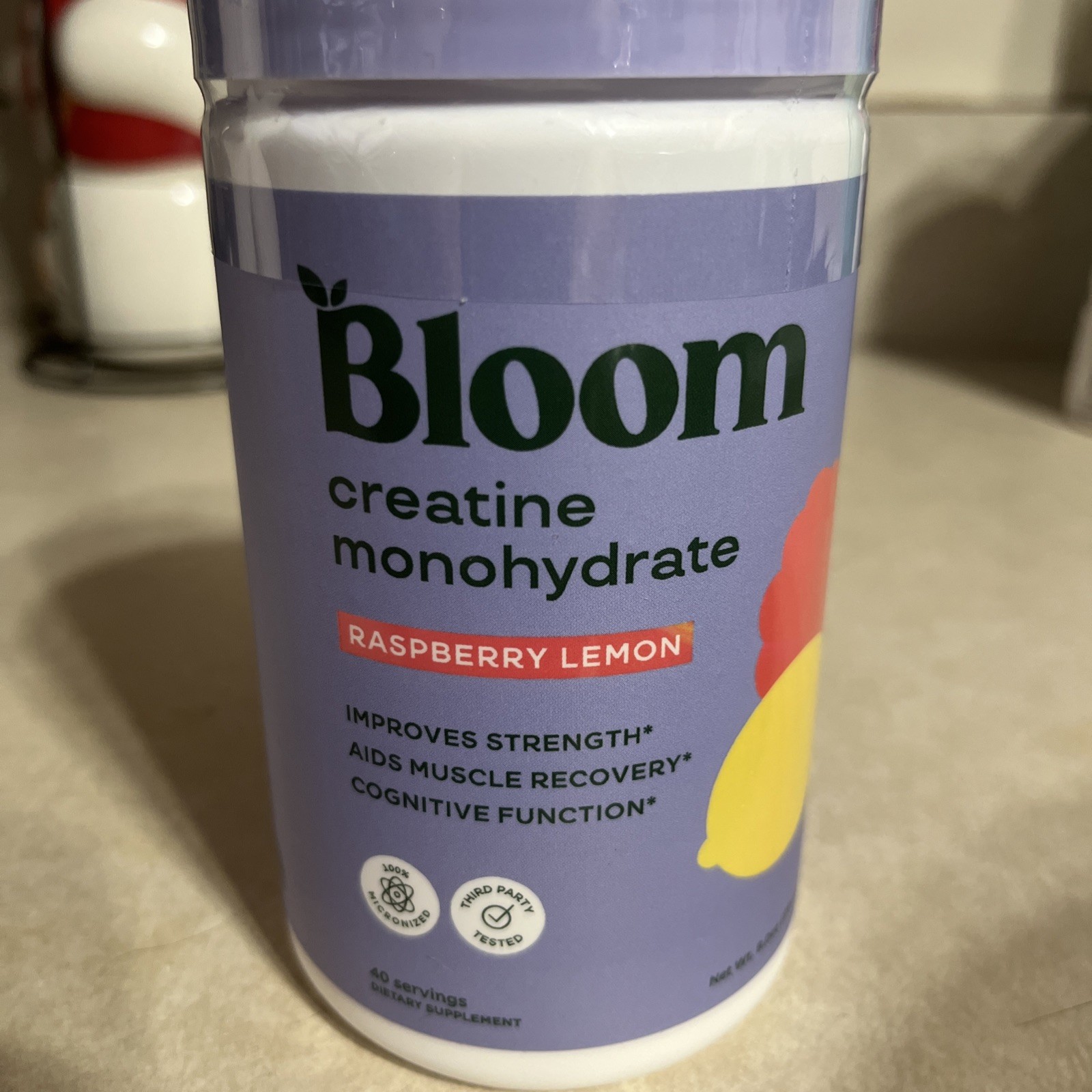 Bloom Nutrition Creatine Monohydrate Powder, Raspberry Lemon Flavor, 40 Servings
