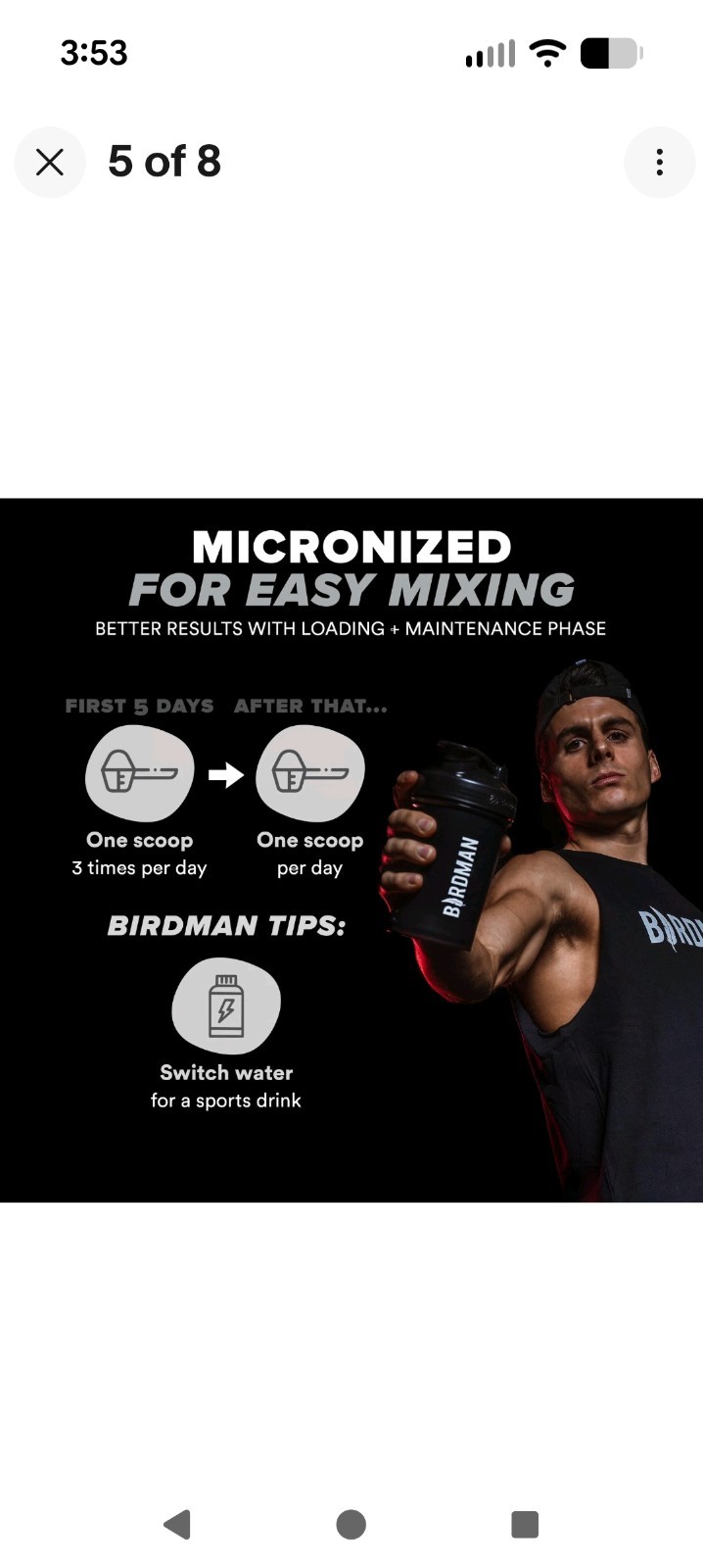 BIRDMAN Micronized Creatine Monohydrate Powder 80 Servings 400 g Exp. 4/2028