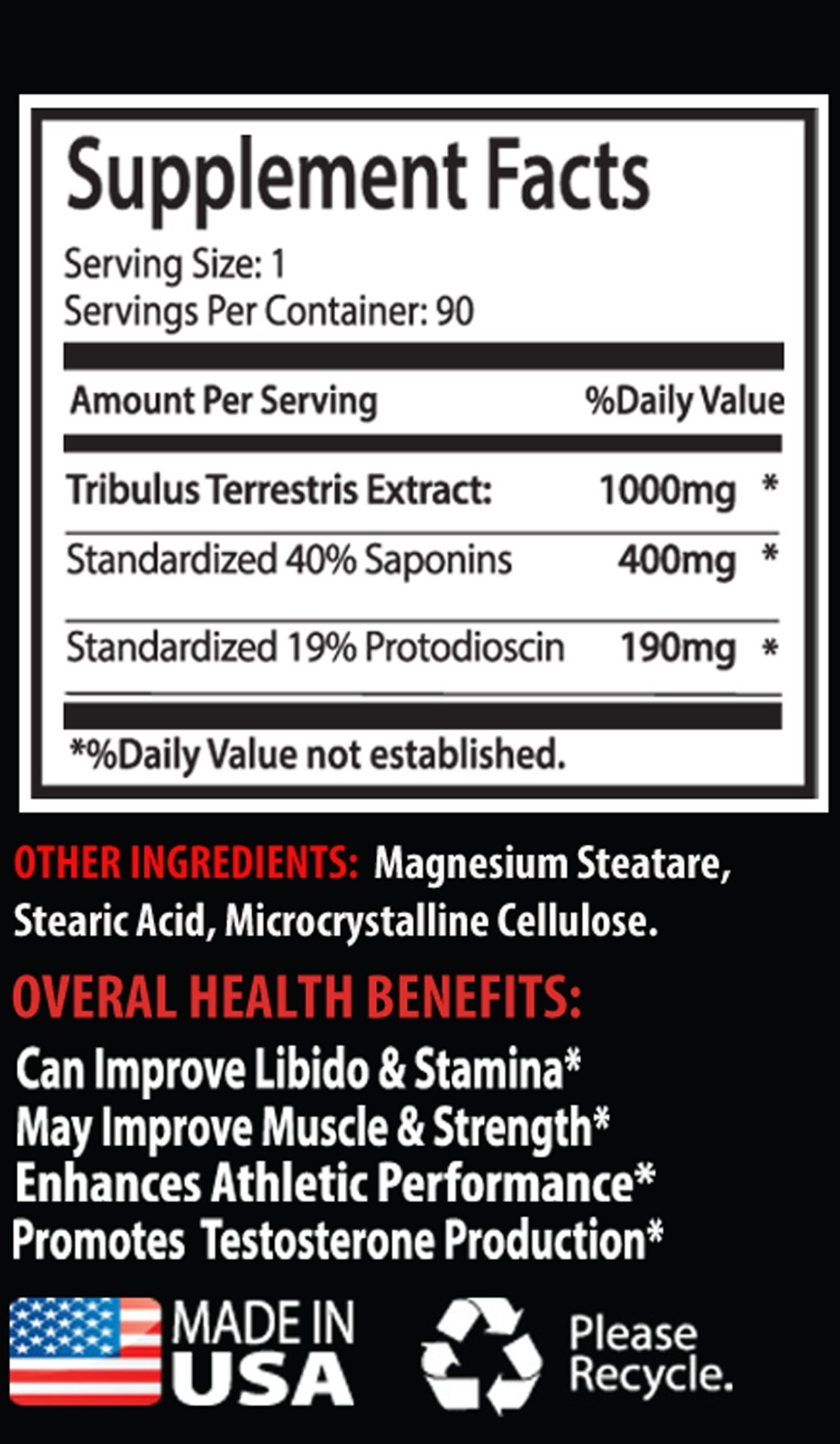 Testosterone Booster – Tribulus Terrestris 1000 Muscle Gainer 90 caps 1 Bottle