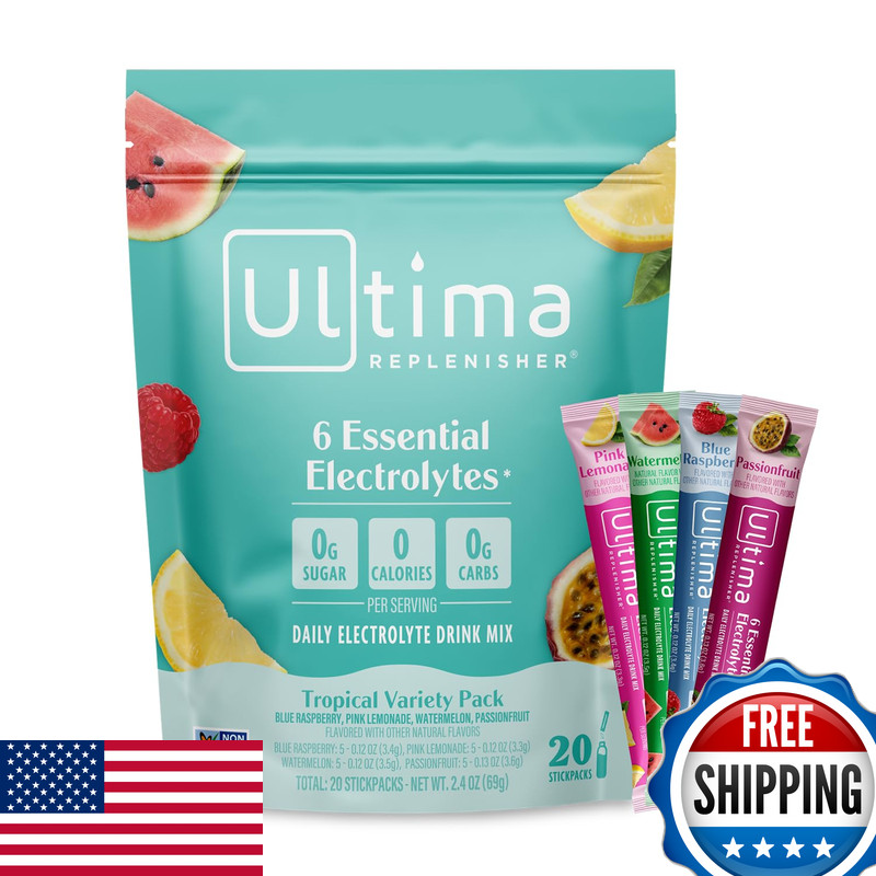 Ultima Replenisher Daily Electrolyte Powder Tropical Variety Pack 20 Stickpacks